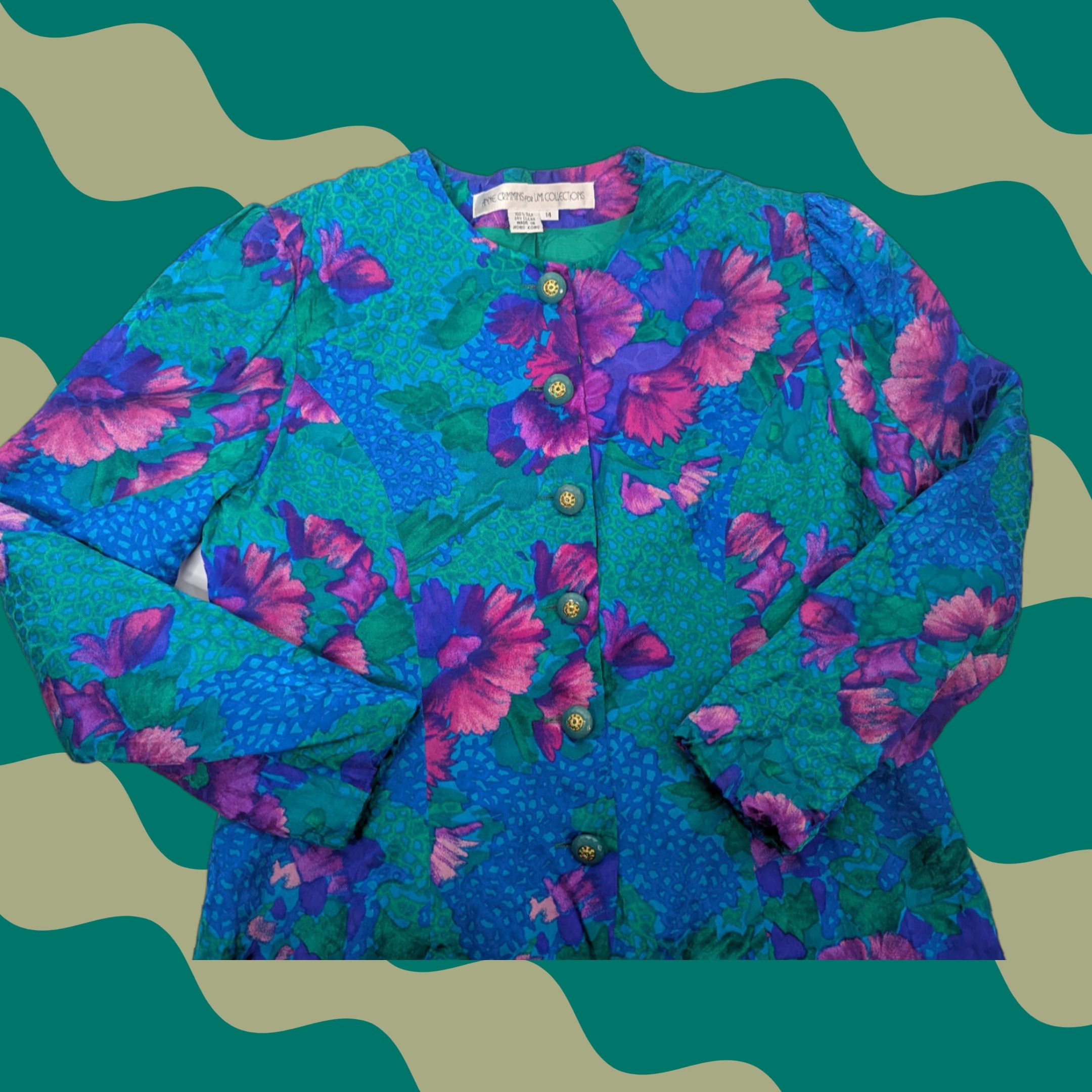 Vintage VINTAGE Anne Crimmins for Umi Collections Purple Floral Silk Button Blouse Sz 14 Size XL / US 12-14 / IT 48-50 - 1 Thumbnail