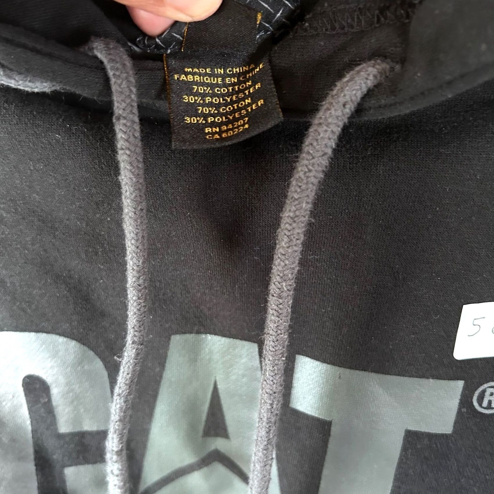 Vintage CAT Mens Hoodie Pullover Black Gray Logo Graphic Sweatshirt Large Workwear Regular Fithooded Kangaroo Pocket Size US L / EU 52-54 / 3 - 4 Thumbnail