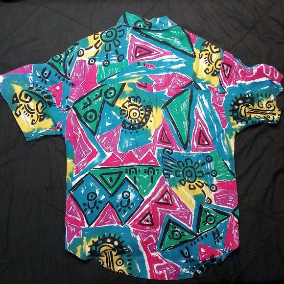 Vintage Vintage French Navy Abstract Geometric Hawaiian Shirt Size M / US 6-8 / IT 42-44 - 5 Thumbnail