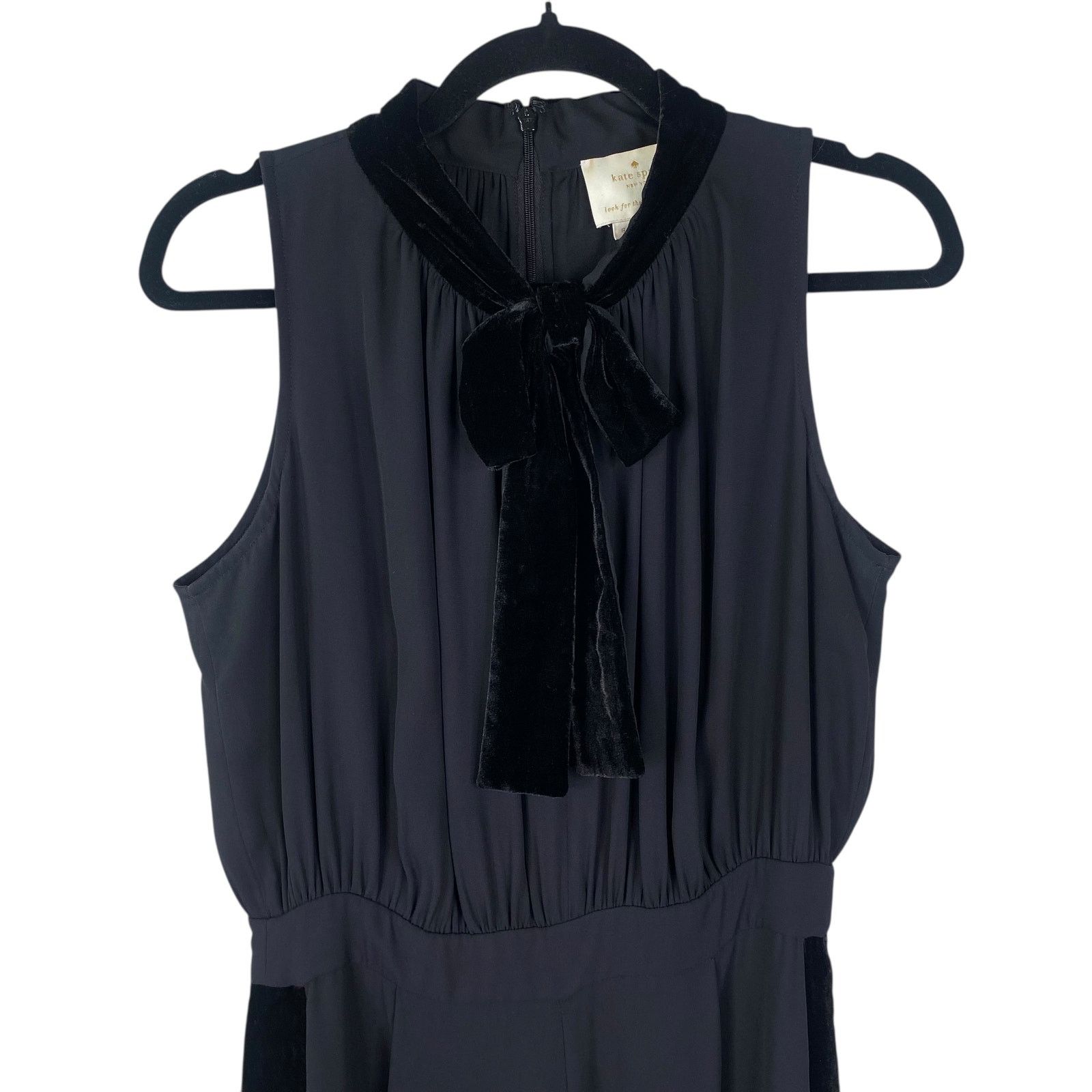 Kate Spade Kate Spade Black Velvet Bow Stripe Wide Leg Jumpsuit SZ 6 Size 28" / US 6 / IT 42 - 6 Thumbnail