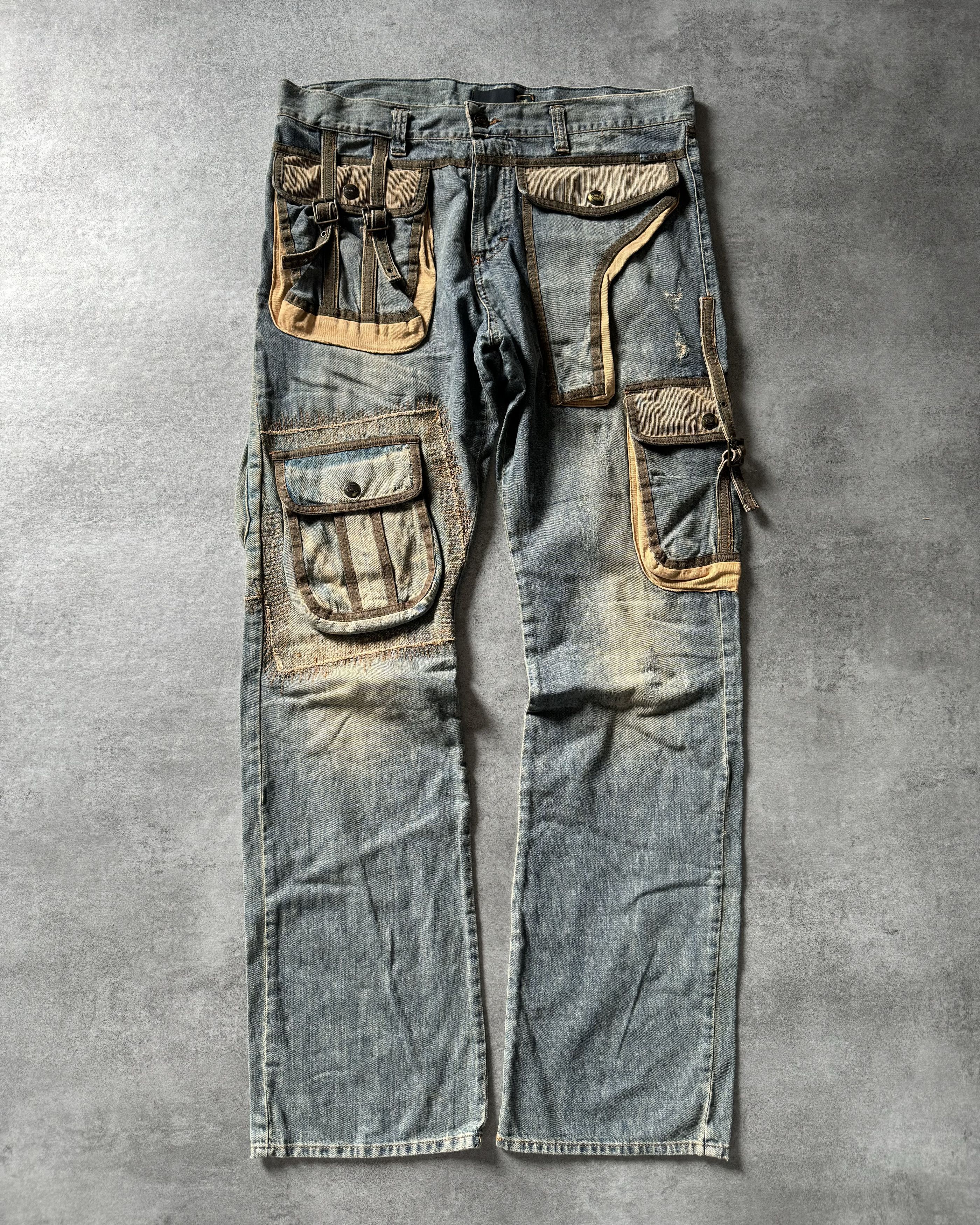 image of Archival Clothing x Just Cavalli Ss2006 Cavalli Harness Cargo Gun Archive Denim Jeans (Size 35)