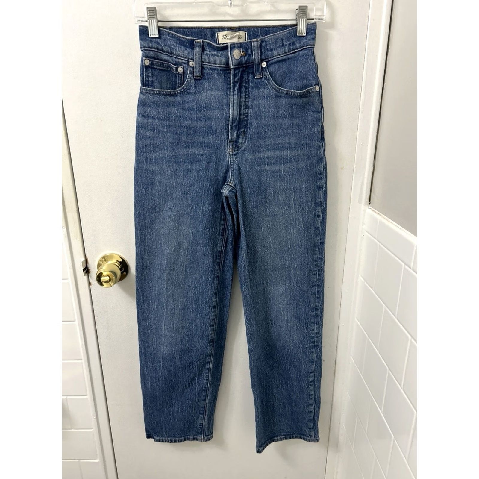 Madewell Madewell The Perfect Vintage Wide-Leg Jeans Womens 24x28 Medium Wash Denim High Rise Regular 5-Pocket Zip Button Pockets Leather Patch Blue Stretch Size 42" / US 20 - 2 Thumbnail