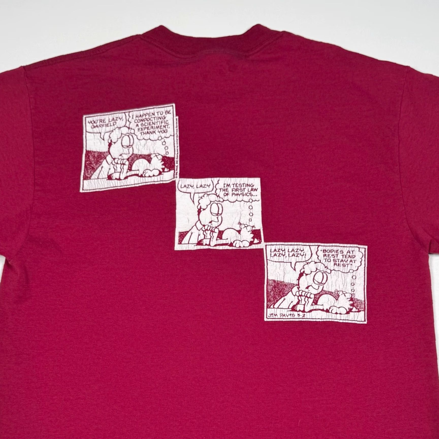 Vintage VINTAGE Physics Garfield Jim Davis Shirt - Burgundy - Medium - 90s - Men - T-Shirt - Unbranded - Regular - Burgundy - 90s - Mens Size US M / EU 48-50 / 2 - 4 Thumbnail