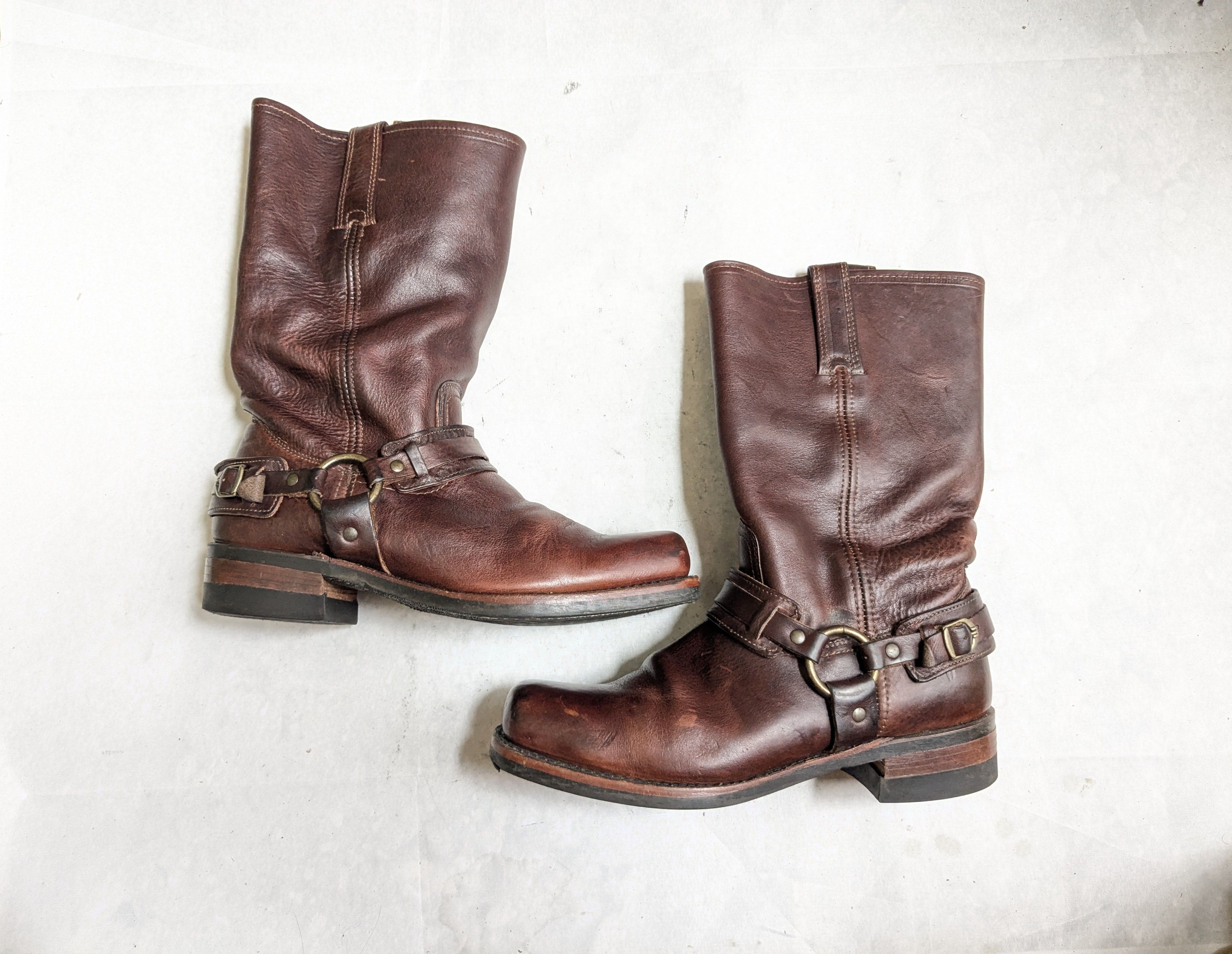 Frye Belted Harness Boots Brown 10 M Leather