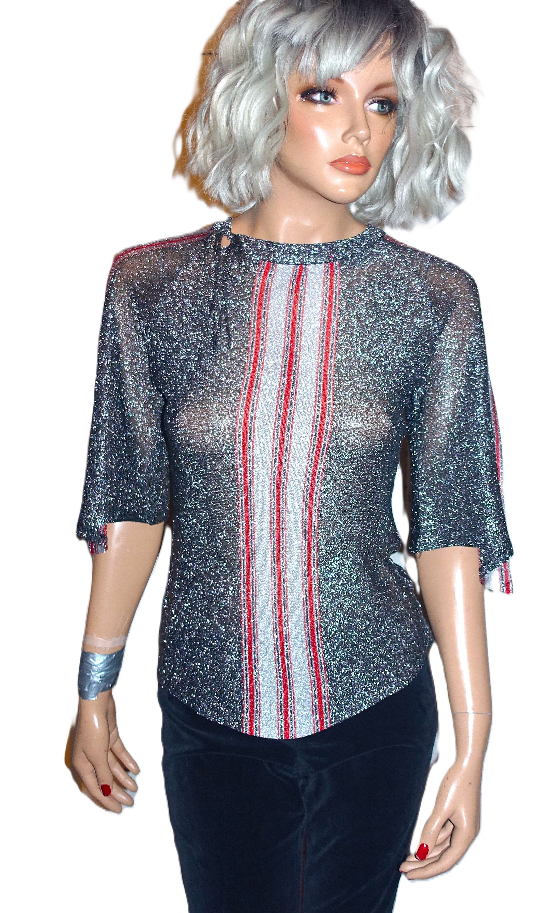 Vintage Vintage Cotillion Silver Metallic Striped Blouse M Size M / US 6-8 / IT 42-44 - 3 Thumbnail
