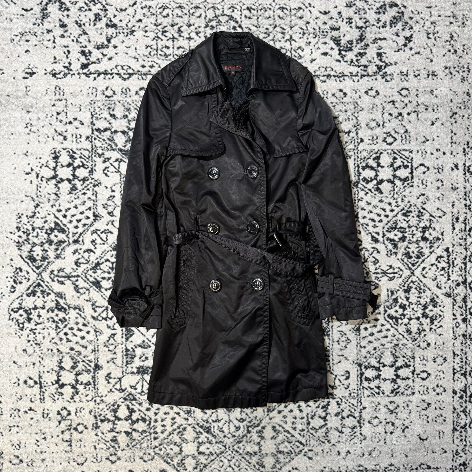 Escada × Vintage Vintage Escada Black Nylon Trench Coat Size 36 IT Y2K 90s Ar Size US L / EU 52-54 / 3 - 1 Thumbnail