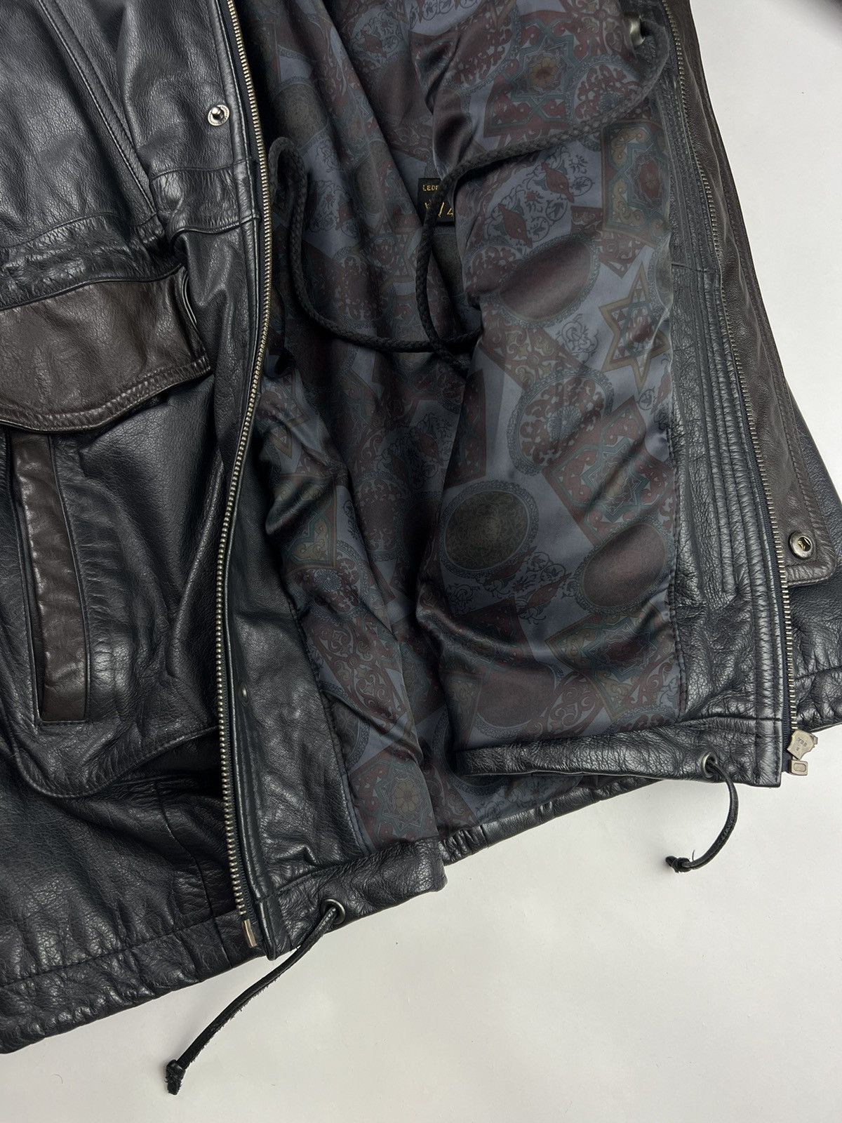 Japanese Brand × Vintage Vintage men's leather jacket black with brown inserts Size US XL / EU 56 / 4 - 12 Thumbnail