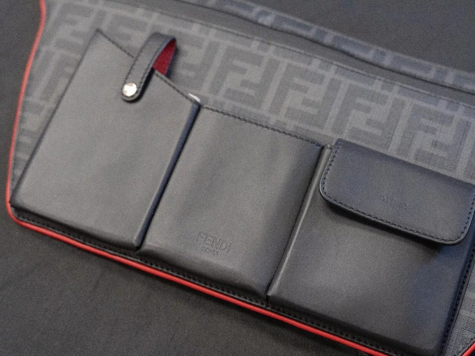 Fendi FENDI Vitello Grace Red Black 3 Pocket Belt Pouch Leather Size ONE SIZE - 13 Thumbnail