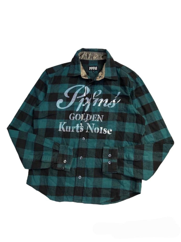 image of Ppfm Golden Kurt's Noise Flannel Shirt in Green/Black, Men's (Size Medium)