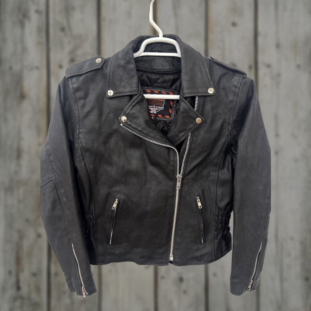 Vintage VINTAGE Interstate Leathers Black Leather Biker Motorcycle Cafe Racer Coat Jacket Womens Small Lined Size S / US 4 / IT 40 - 1 Thumbnail