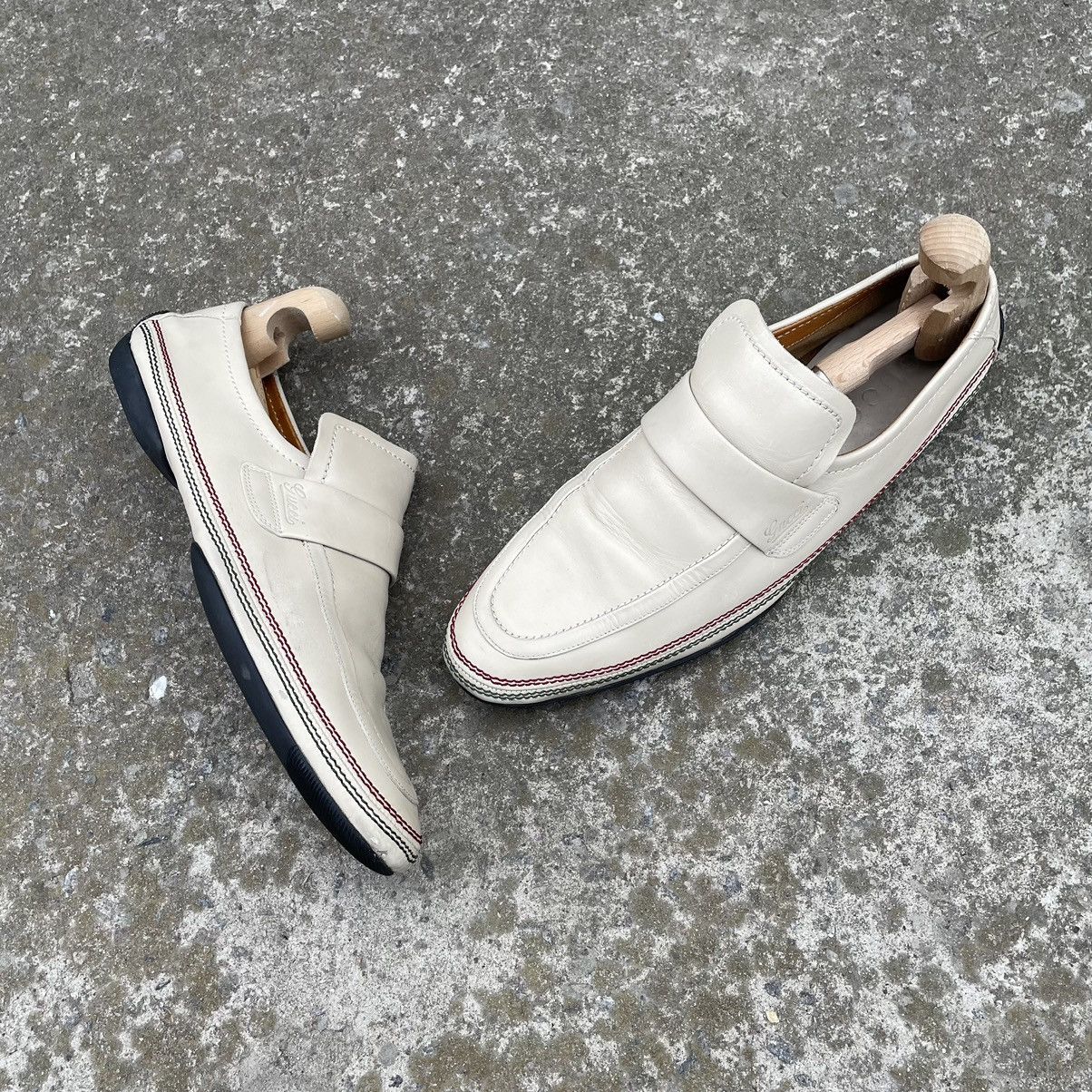 image of Luxury Gucci Leather Contact Stitch Leather Slip On Loafers in Beige, Men's (Size 11)