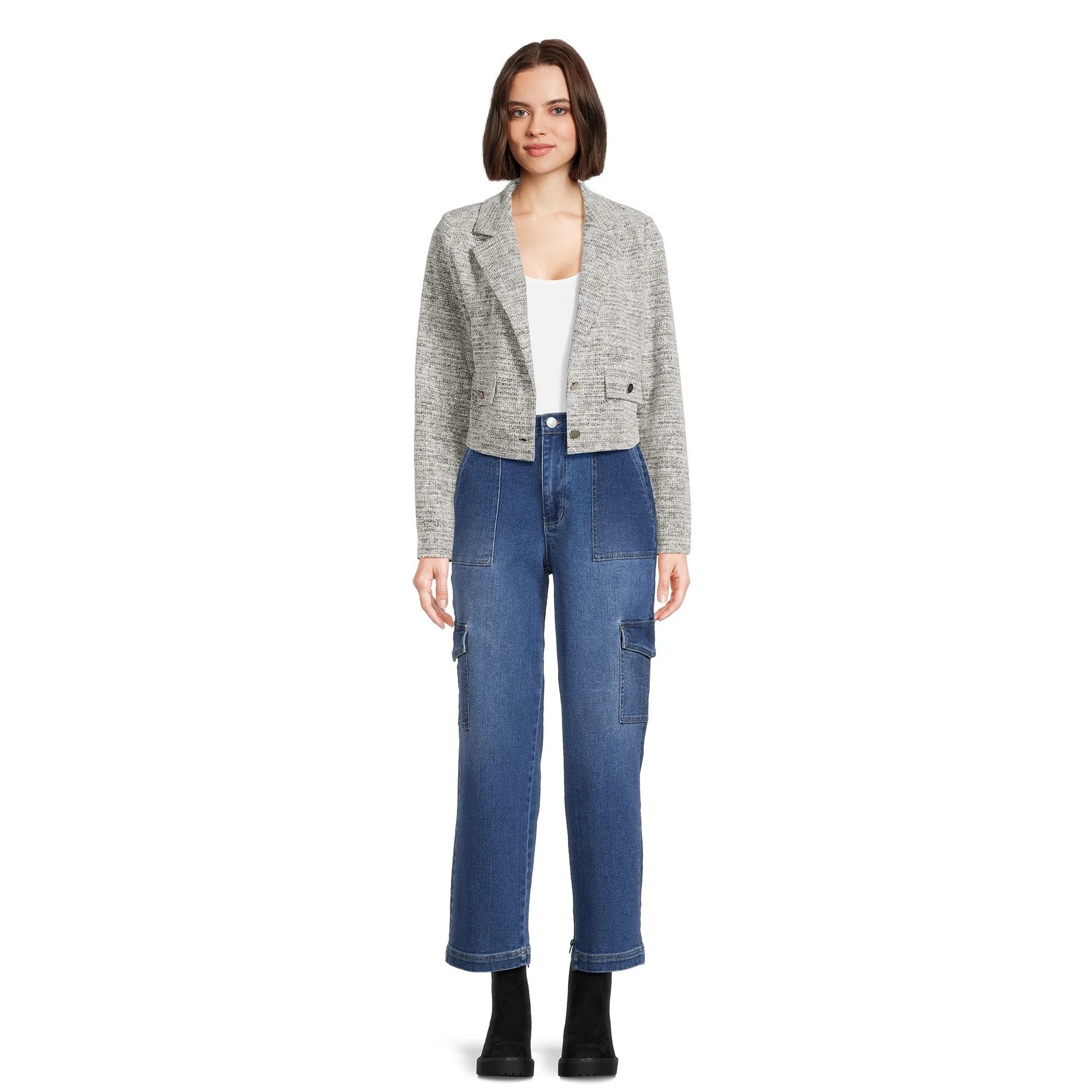 Madden NYC Madden NYC Womens Tweed Cropped Blazer Jacket Size S Size S / US 4 / IT 40 - 12 Thumbnail