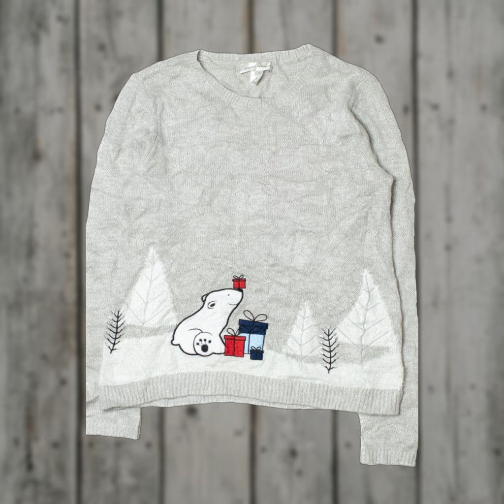 Vintage VINTAGE Polar Bear Shimmery Ugly Christmas Pullover 61688 Size S / US 4 / IT 40 - 1 Thumbnail