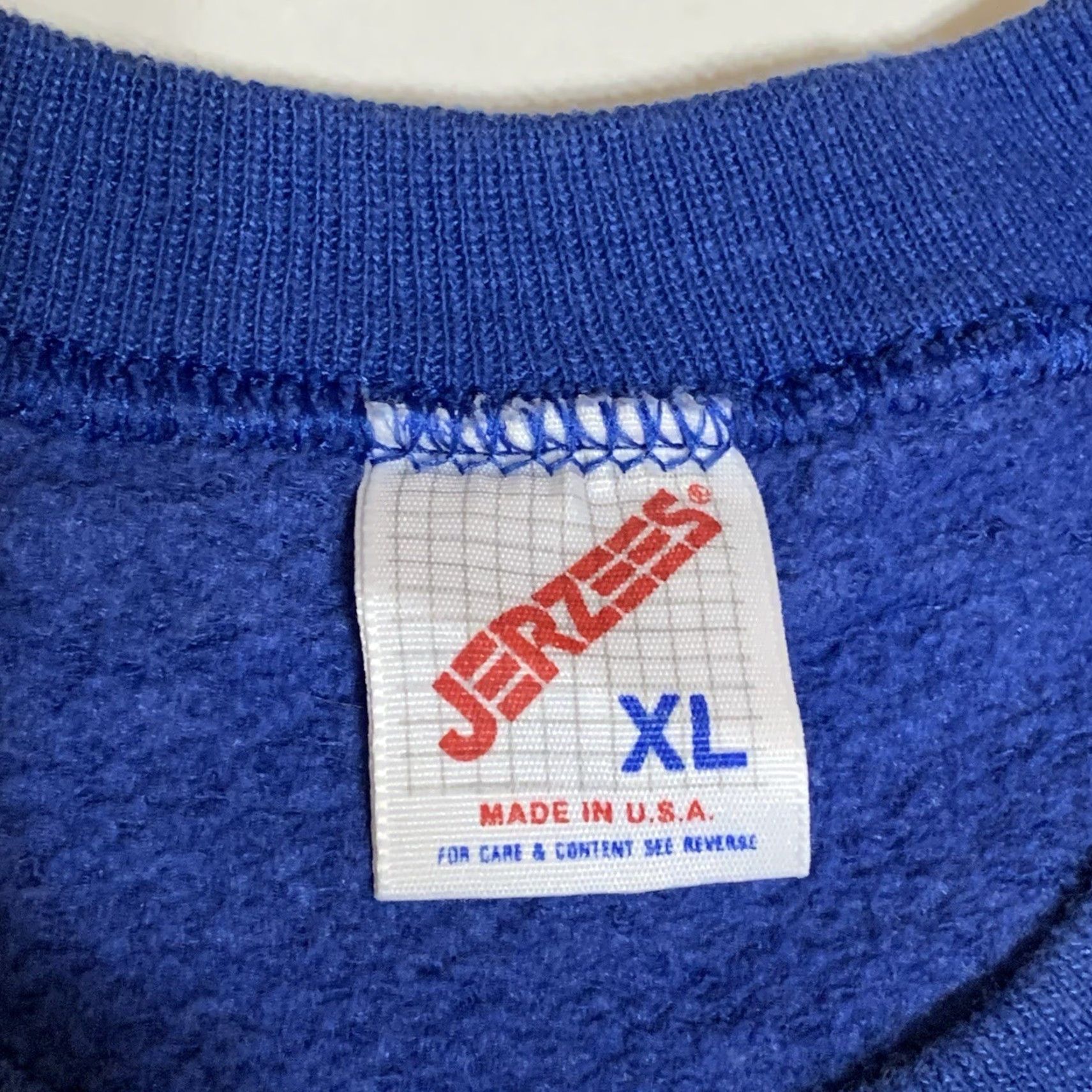 Jerzees VINTAGE Jerzees Sweatshirt Crew Neck Mens Sweatshirt XL L/M Blue 90s Retro Grunge USA Stains Pattern Solid Long Sleeve Vintage Size US L / EU 52-54 / 3 - 6 Thumbnail