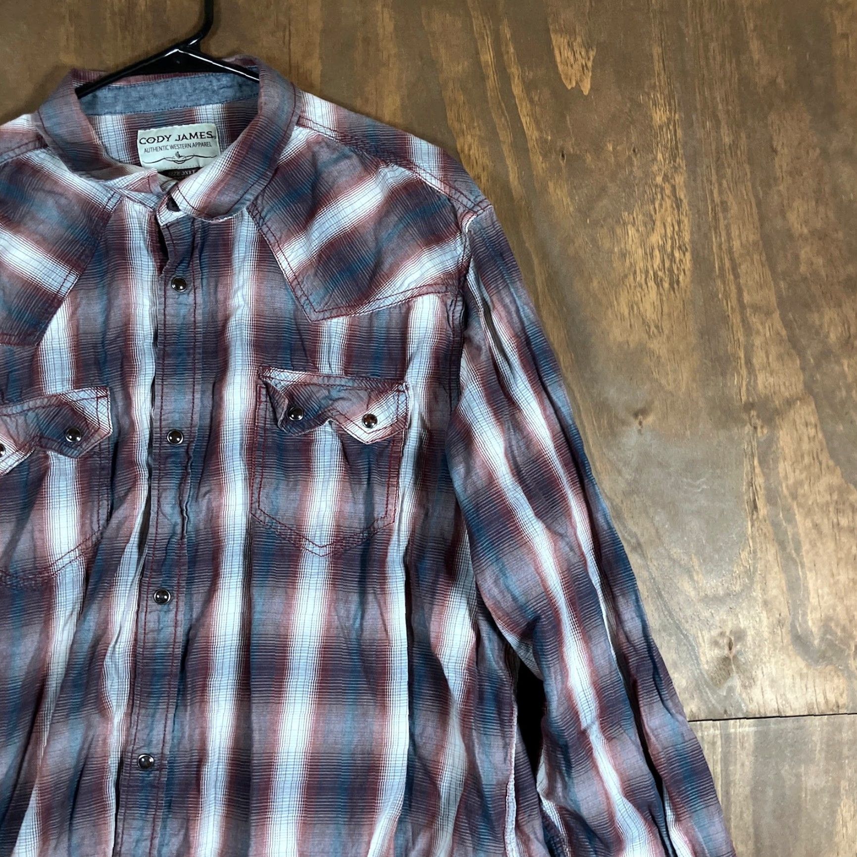 Cody James Cody James Mens Shirt Western Plaid Navy Red 3XLT Pearl Snap Button-Up Collared Long Sleeve 3XLT Casual Workwear Big & Tall Size US XXL / EU 58 / 5 - 5 Thumbnail