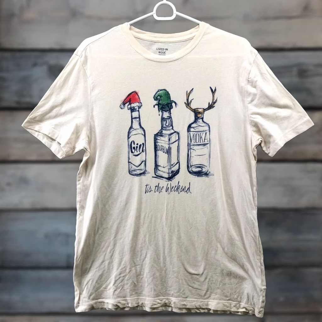 Gap Gap Christmas T Shirt Mens M Beige Short Sleeve Crew Neck Cotton Graphic Print Holiday Funny Shirt Mens M Size US M / EU 48-50 / 2 - 1 Thumbnail
