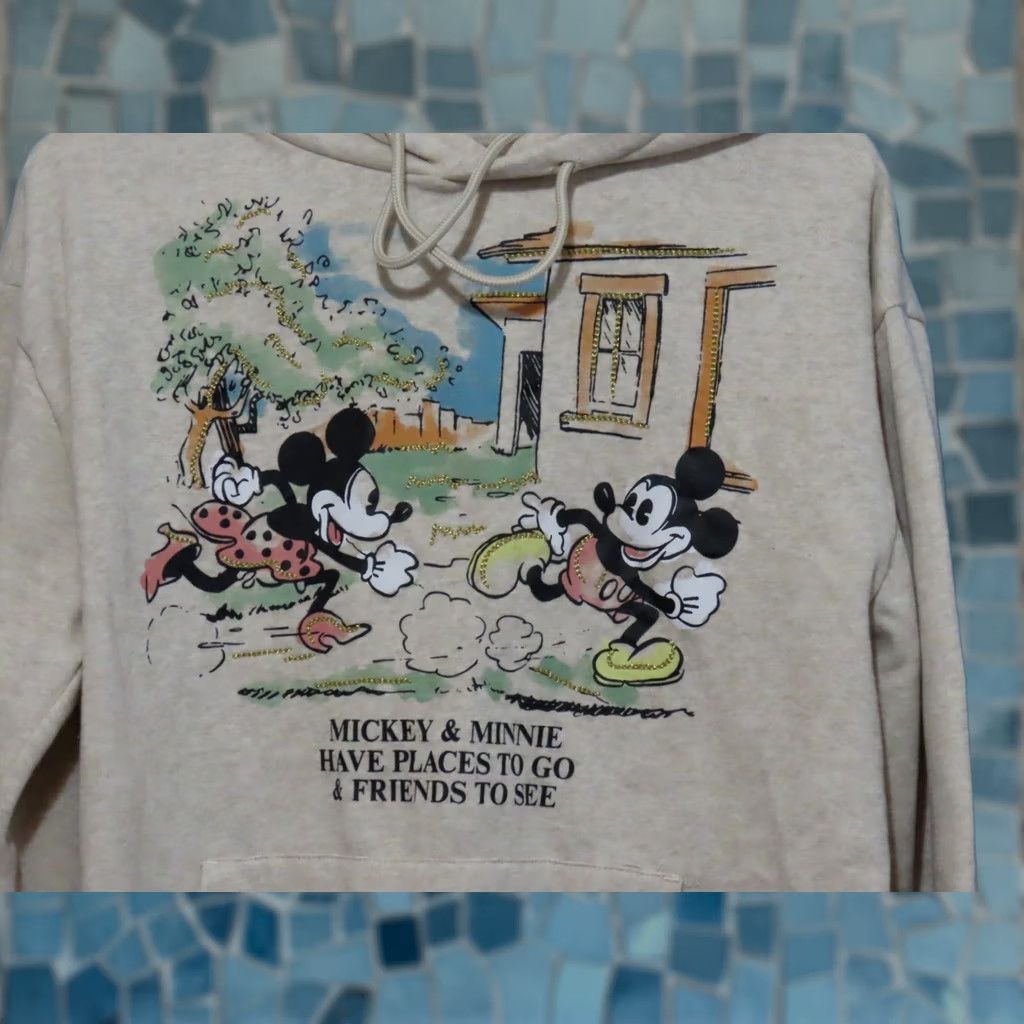 Disney Disney Women's Hoodie Mickey & Minnie Have Places to Go Fleece Pullover Embroidered Logo Graphic Ivory S Size S / US 4 / IT 40 - 1 Thumbnail