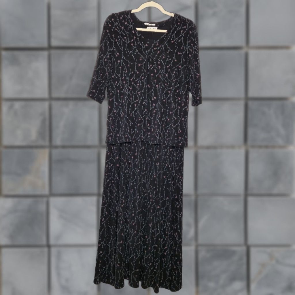 Vintage VINTAGE 90s Dress Cardigan Maxi Black Women M Long Slouchy Stretchy Floral Flower Goth 2 Piece ES SE Dress Size M Womens Size M / US 6-8 / IT 42-44 - 1 Thumbnail