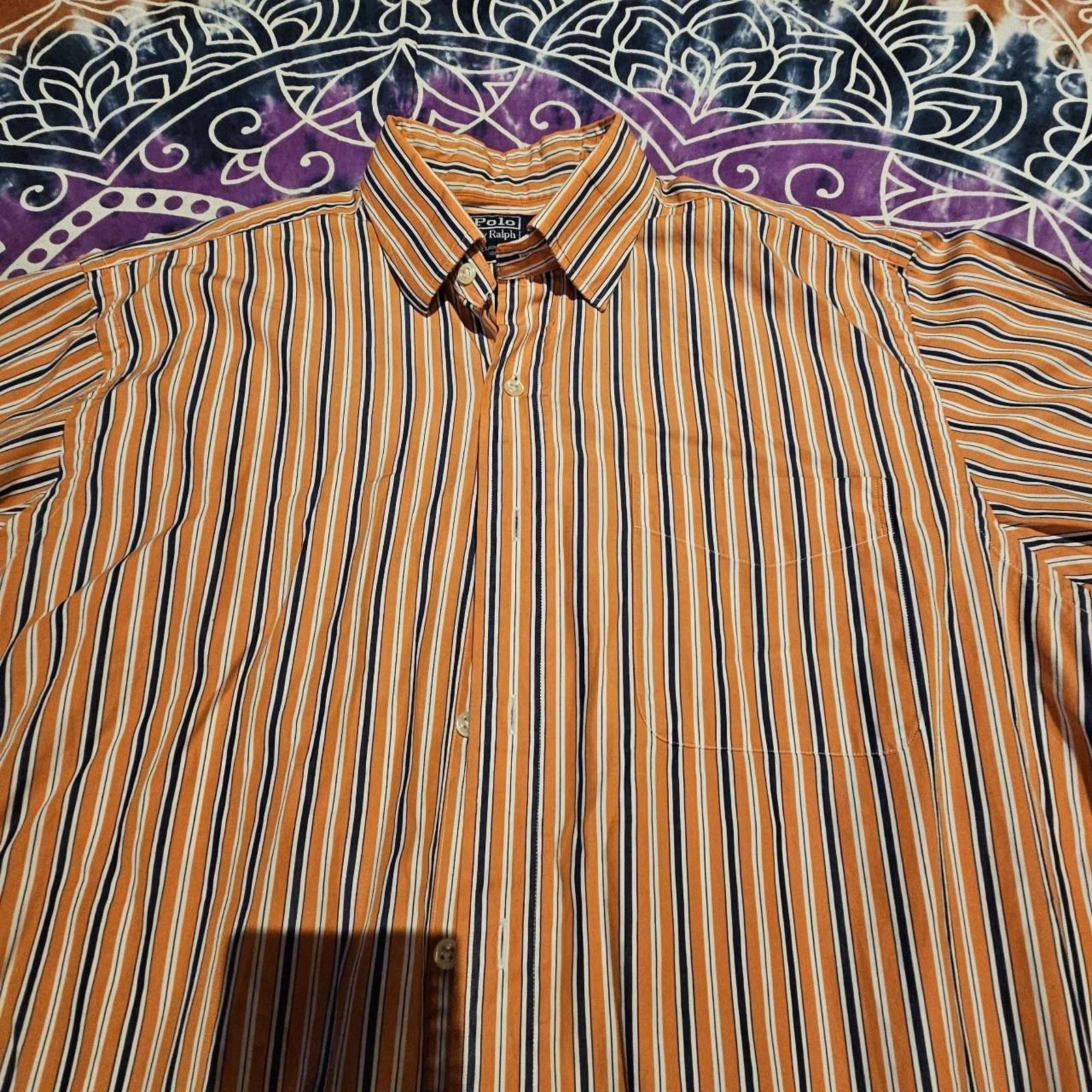 Polo Ralph Lauren Polo Ralph Lauren Men's Orange and Navy Dress Shirt Size US L / EU 52-54 / 3 - 5 Thumbnail