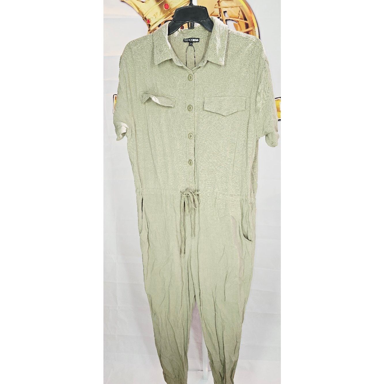 Other Fashion Nova Green Romper Pants Short Sleeve Jumpsuit Size L Size 36" / US 14 / IT 50 - 1 Thumbnail