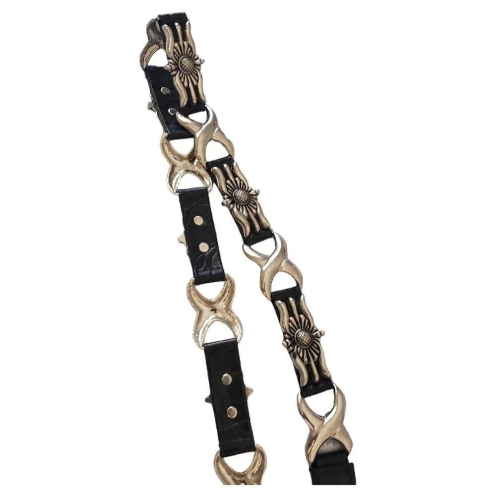 Designer Vintage Ladies Captive Black & Silver Heavy Leather Belt Size ONE SIZE - 3 Thumbnail