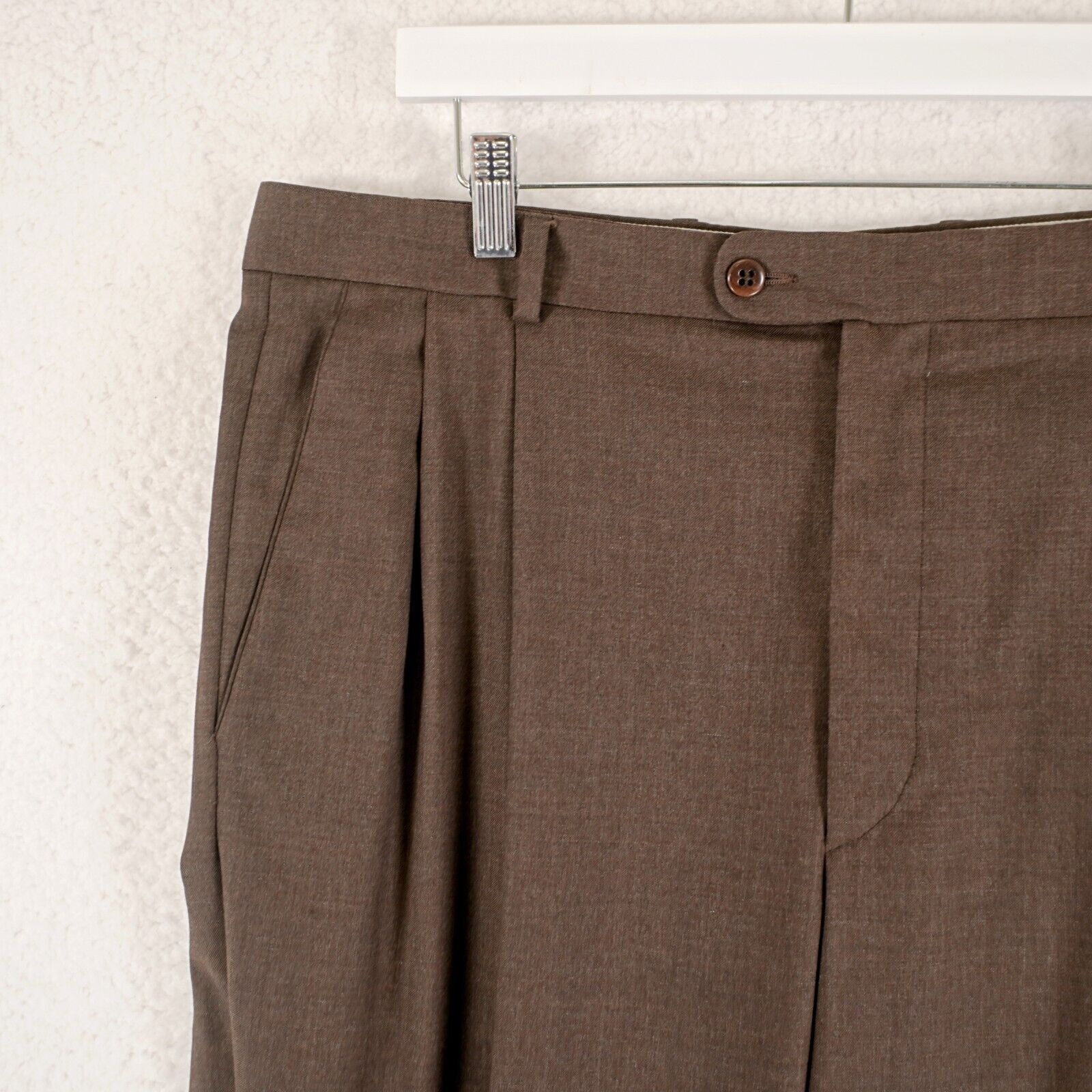 Zanella Zanella Bennett Wool Brown Twill High Rise Pleated Cuffed Dr Size 36R - 3 Thumbnail