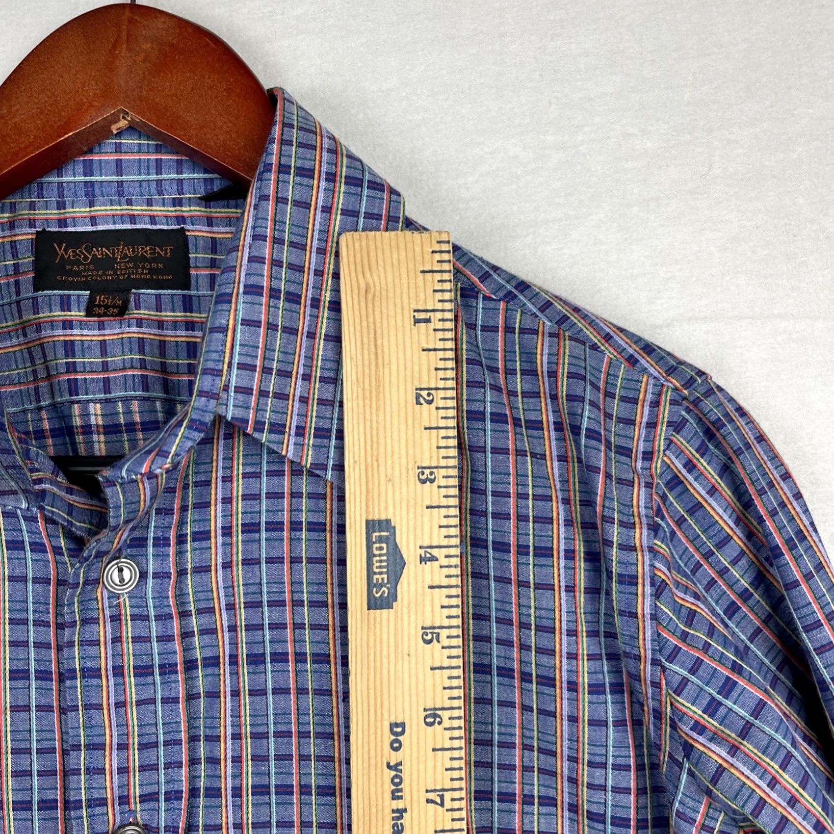 Yves Saint Laurent VINTAGE Yves Saint Laurent Shirt Mens Medium Blue Button Up Dagger Collar 70s Size US M / EU 48-50 / 2 - 6 Thumbnail