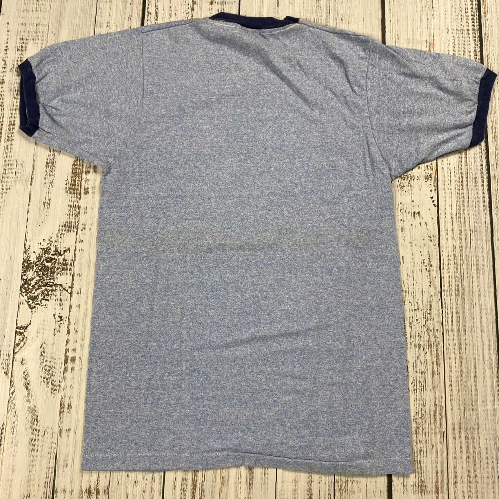 Vintage VINTAGE 80s Sportswear "I Walked My Feet Off" Graphic Tee Ringer T-Shirt Men’s Medium Blue Rayon Psychedelic USA Size US M / EU 48-50 / 2 - 3 Thumbnail