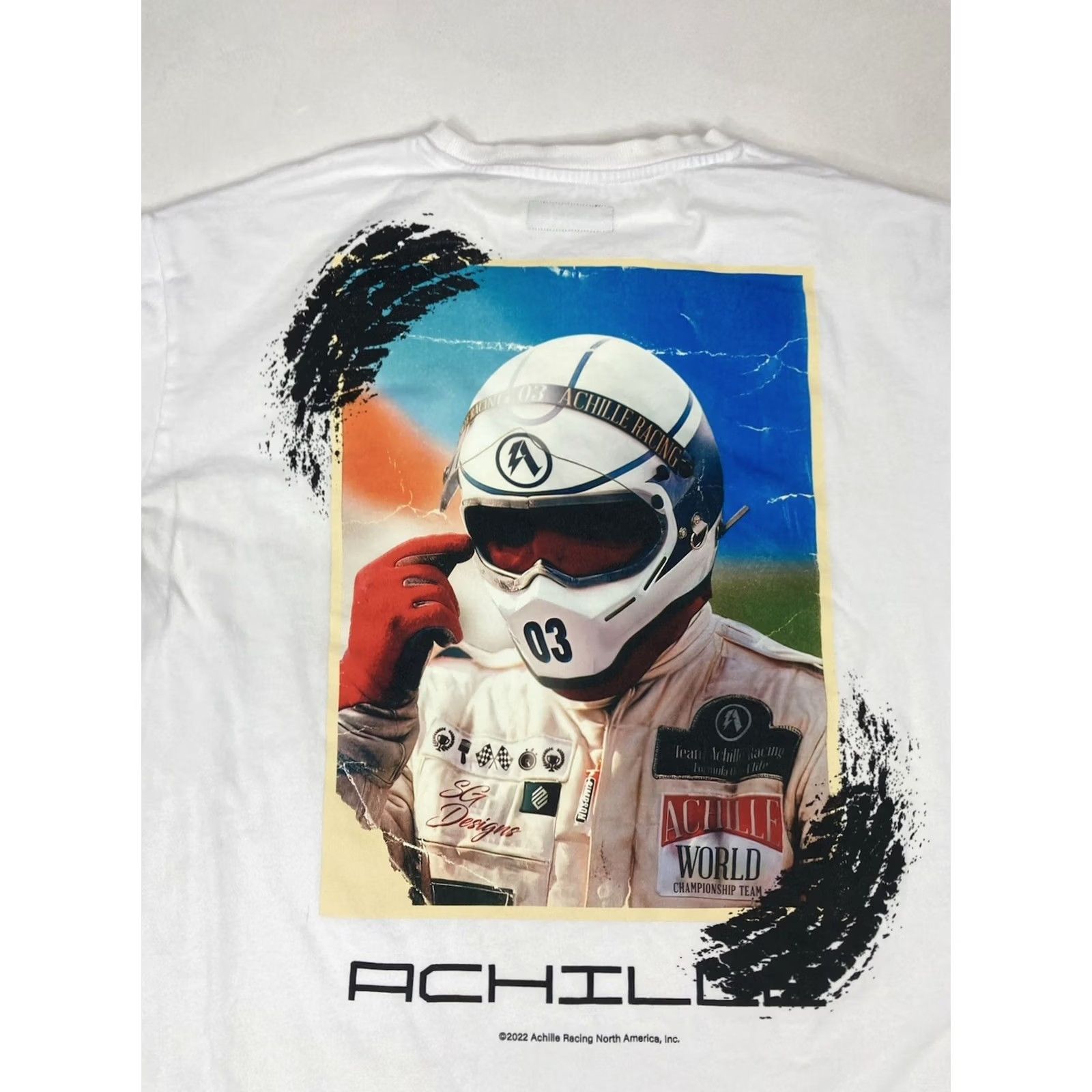 Vintage Achille Apparel Racing Graphic T-shirt Men Slim Fit 3XL White Size US XXL / EU 58 / 5 - 2 Thumbnail