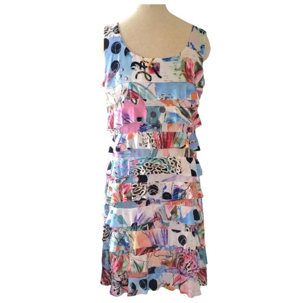 Designer CT1578 Patchington Sleeveless Layered Abstract Midi Dress L Size L / US 10 / IT 46 - 3 Thumbnail