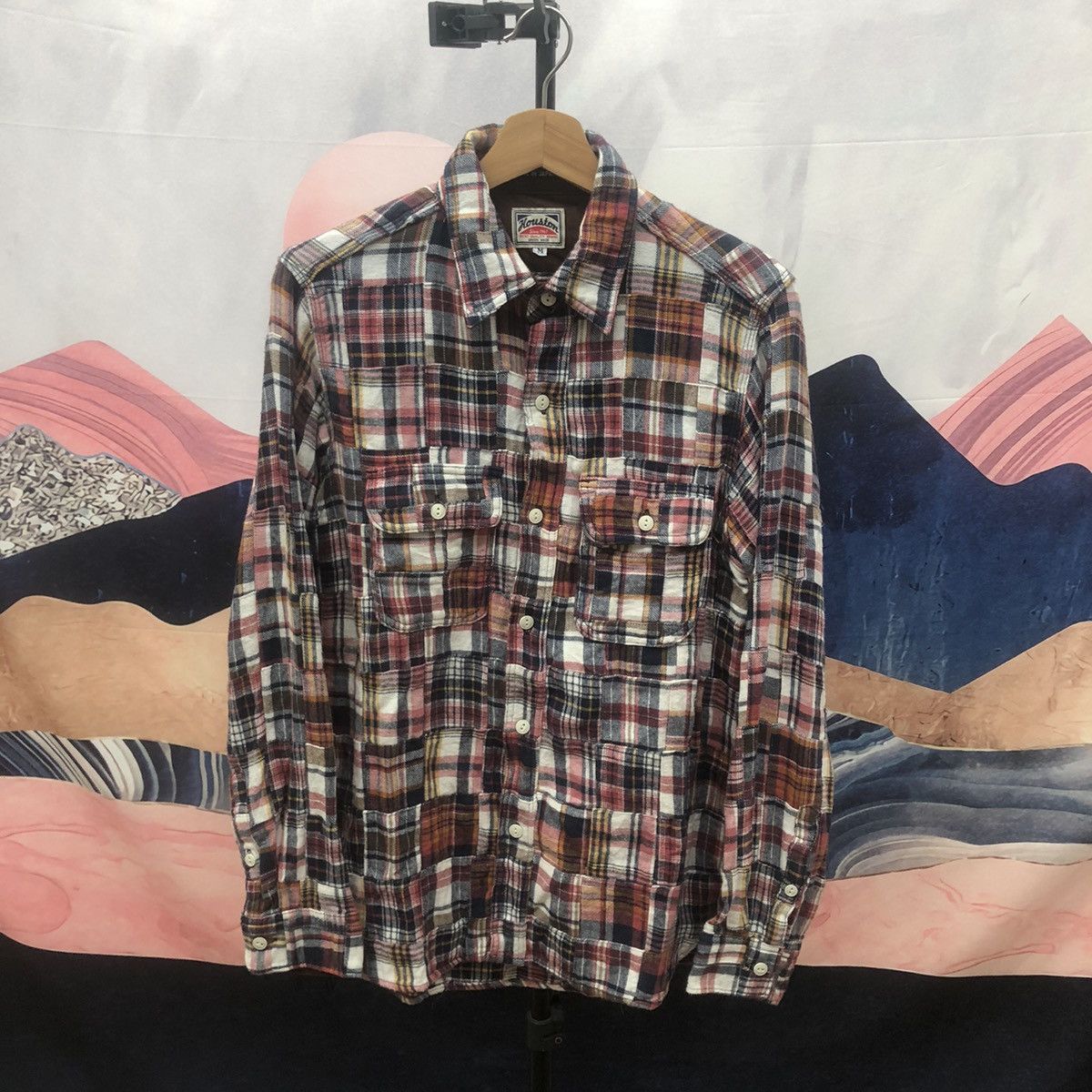 image of Vintage Houston Patchworks Triple Needles Shirt Workwear Mils in V, Men's (Size Medium)
