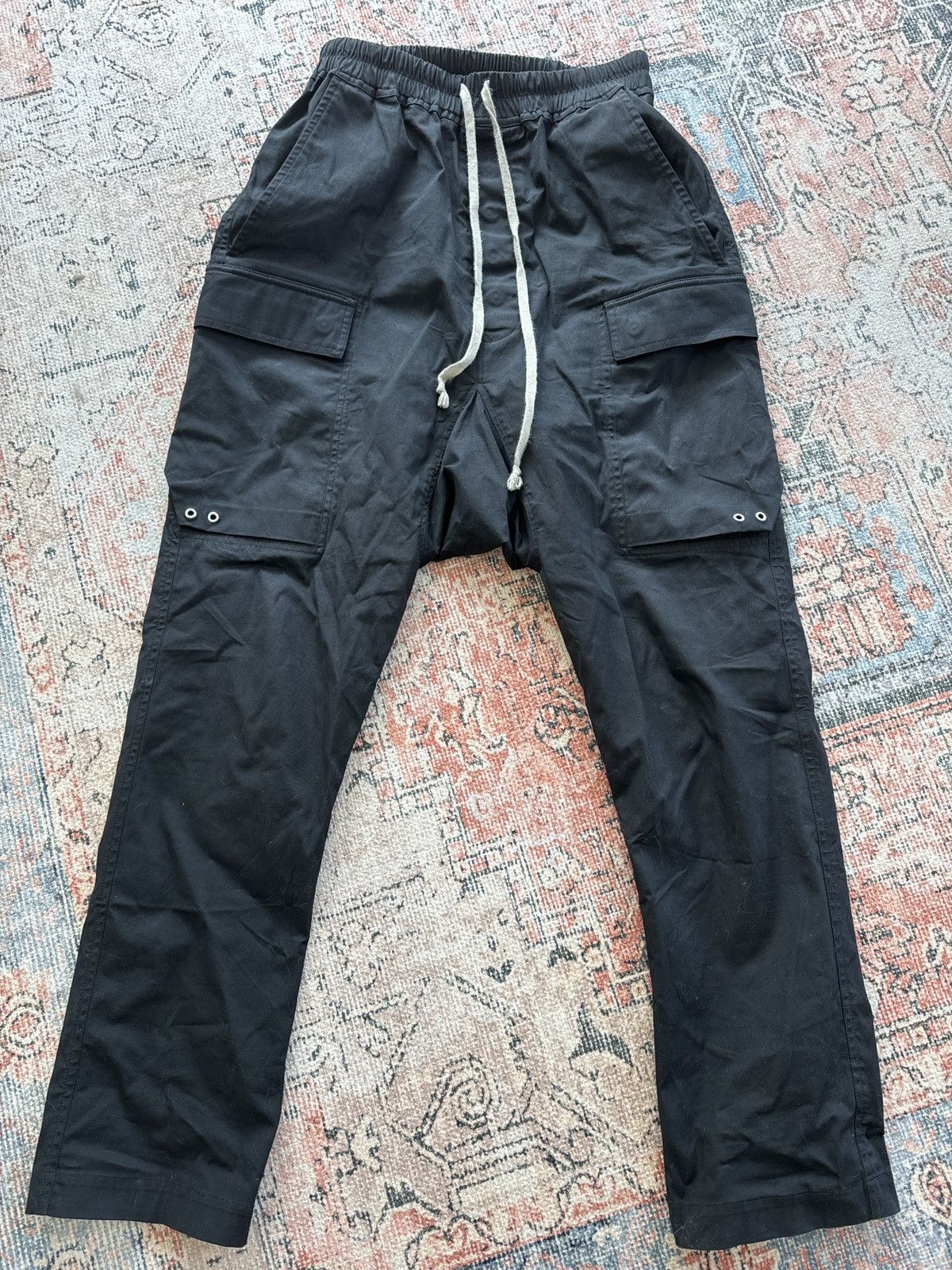 image of Rick Owens Long Drop Crotch Cargo in Black, Men's (Size 30)