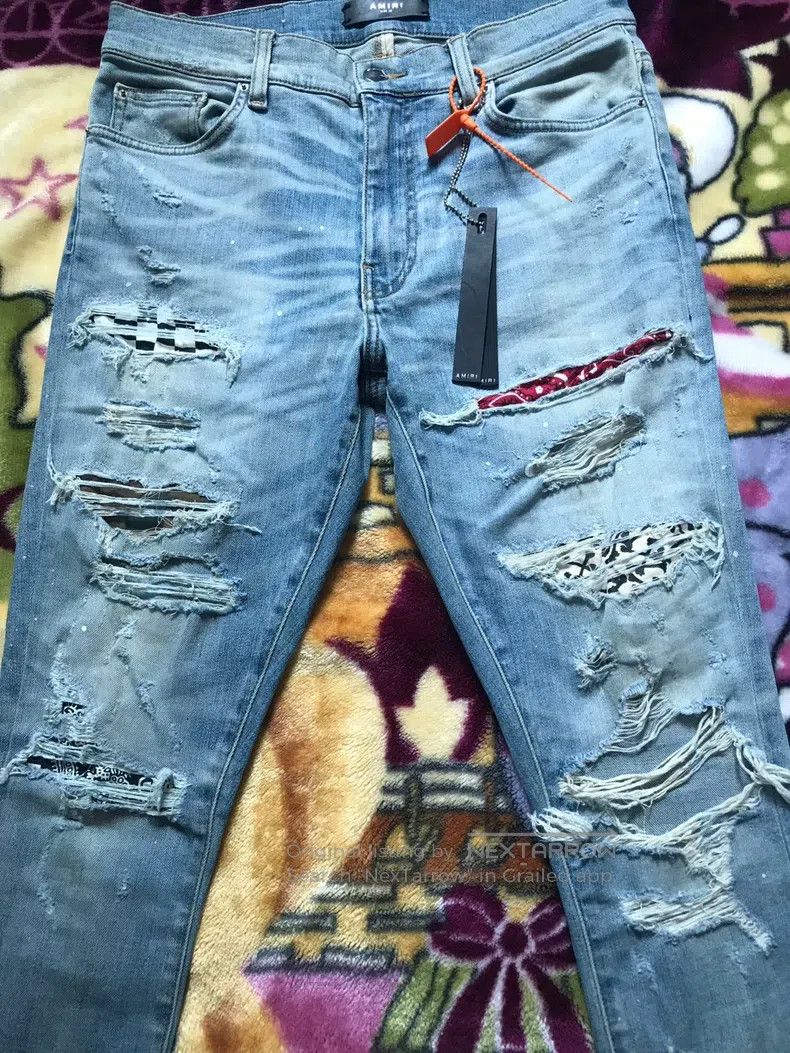Other Amiri Size 32 Cashew-flower pattern plaid blue jeans Size US 32 / EU 48 - 2 Thumbnail
