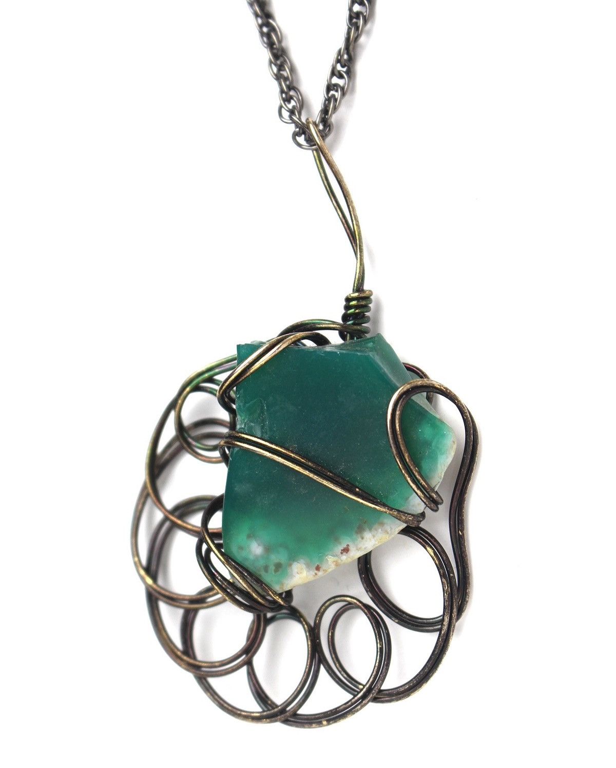If Six Was Nine 1990S JAPANESE HANDCRAFTED GREEN STONE PENDANT NECKLACE Size ONE SIZE - 2 Thumbnail