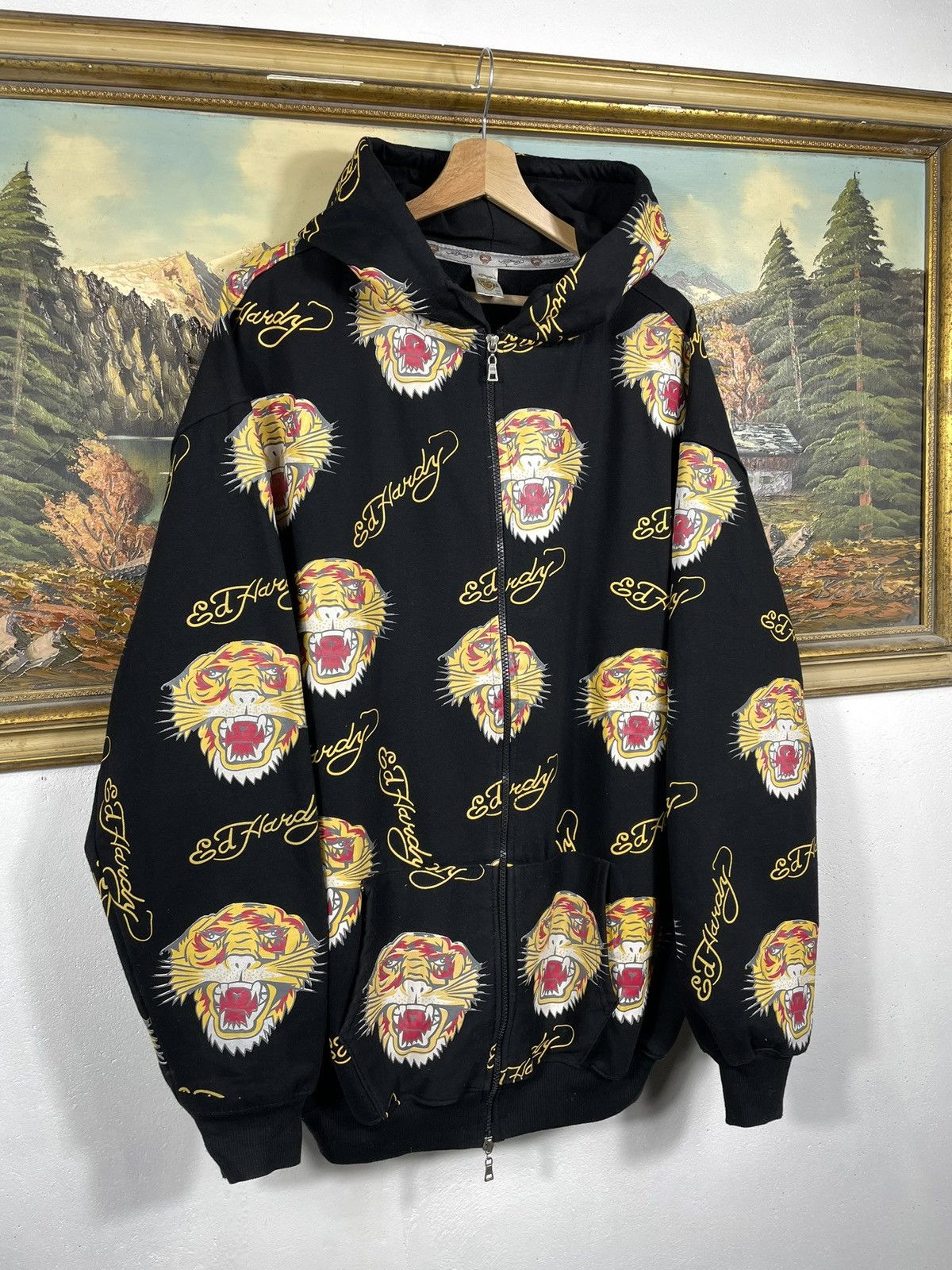 Christian Audigier × Ed Hardy × Vintage Ed Hardy Retro 00s Hoodie Cyber Affliction Grunge Hiphop Rap Size 3XL / US 20-22 - 3 Thumbnail