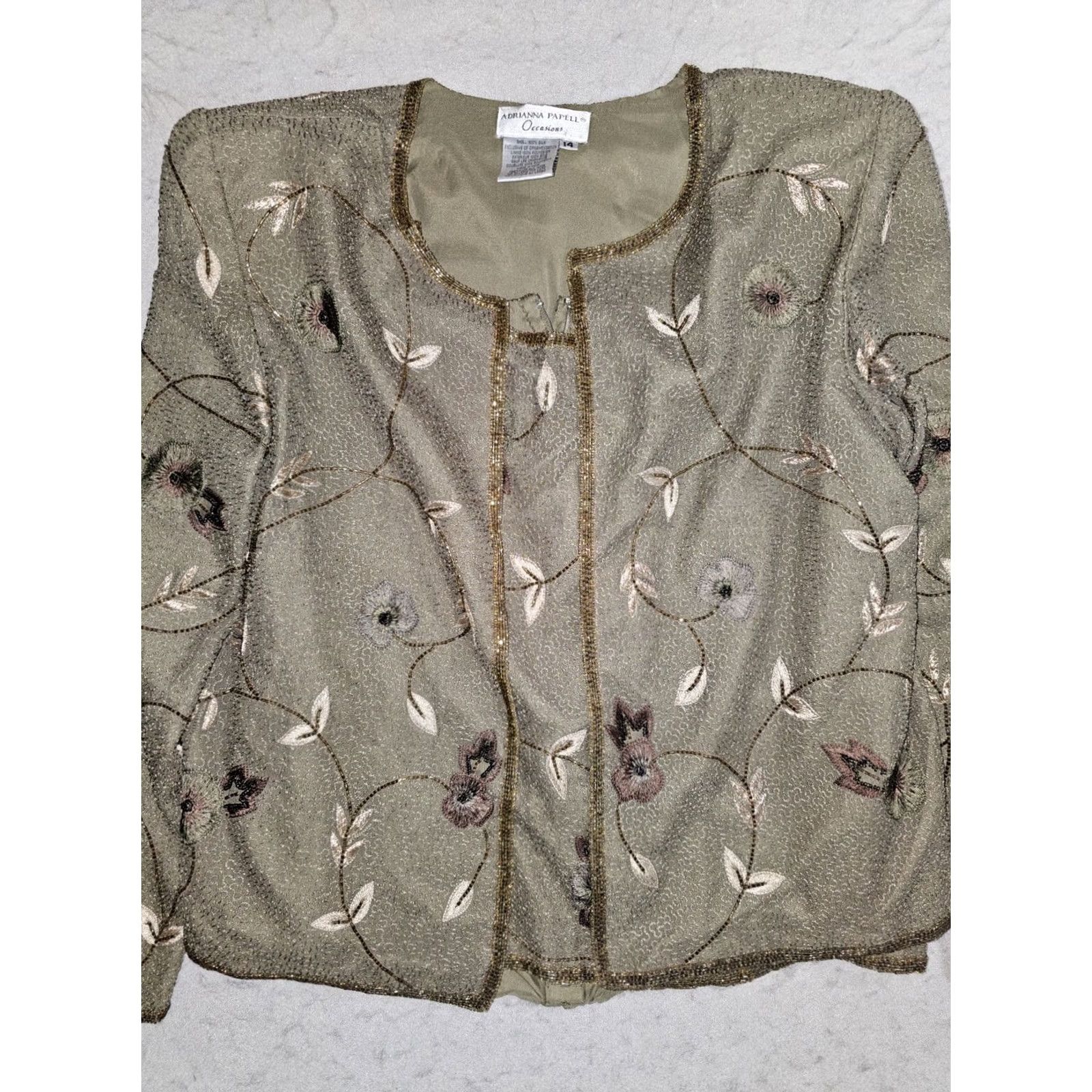 Adrianna Papell VINTAGE Adrianna Papell 100% Silk Floral Embroidered Beaded Cardigan Set Size 14 Size XL / US 12-14 / IT 48-50 - 2 Thumbnail