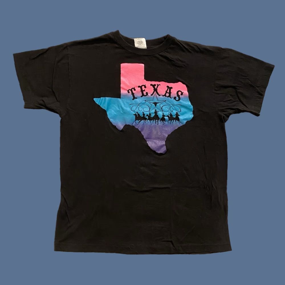 Vintage VINTAGE SJM T-Shirt Texas Neon Print Cowboys Black XL Men Regular Short Sleeve Crew Neck Graphic Print 80s State Cowboys Mens Size US XL / EU 56 / 4 - 1 Thumbnail