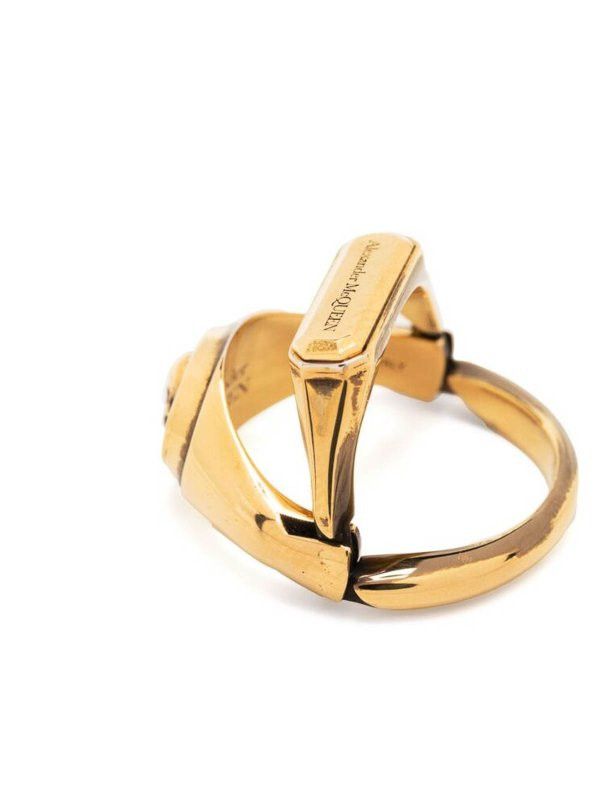 Alexander McQueen o1loc1c0625 Size:OS/ Skull-Detail Logo Ring in Gold Size ONE SIZE - 2 Thumbnail