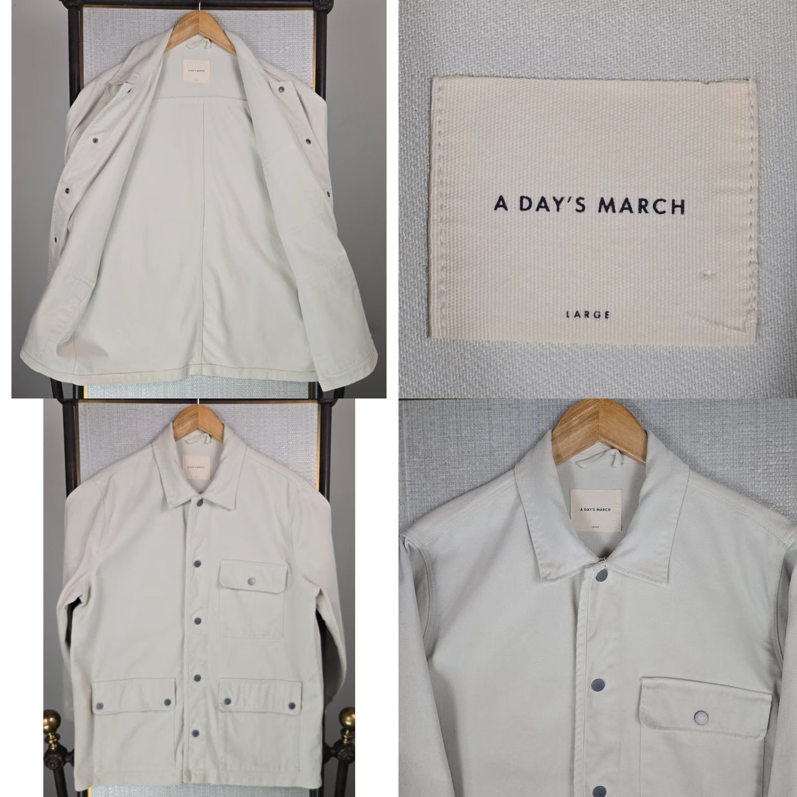 Carhartt A DAYS MARCH Mens Large Snap Front Chore Coat Tencel/Cotton Twill Ivory Jacket Size US L / EU 52-54 / 3 - 8 Thumbnail