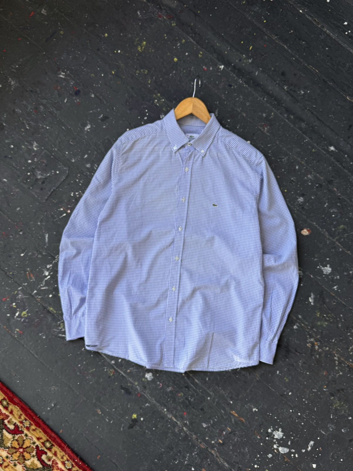 Lacoste Lacoste Regular Fit Gingham Button Down Shirt Blue Size US M / EU 48-50 / 2 - 1 Thumbnail