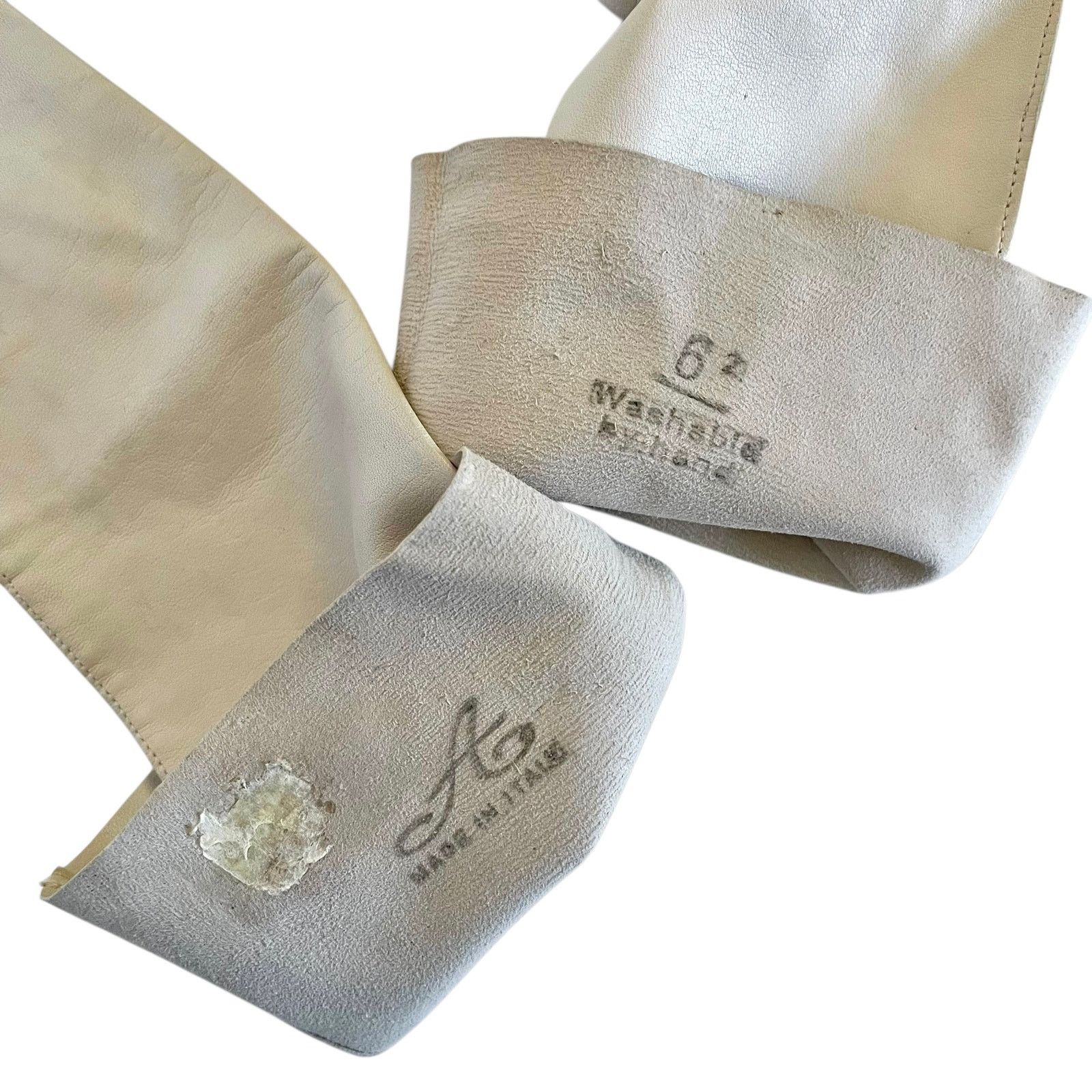 Vintage Vintage Kidskin Bone White Italian Leather Forearm Gloves Size ONE SIZE - 5 Thumbnail
