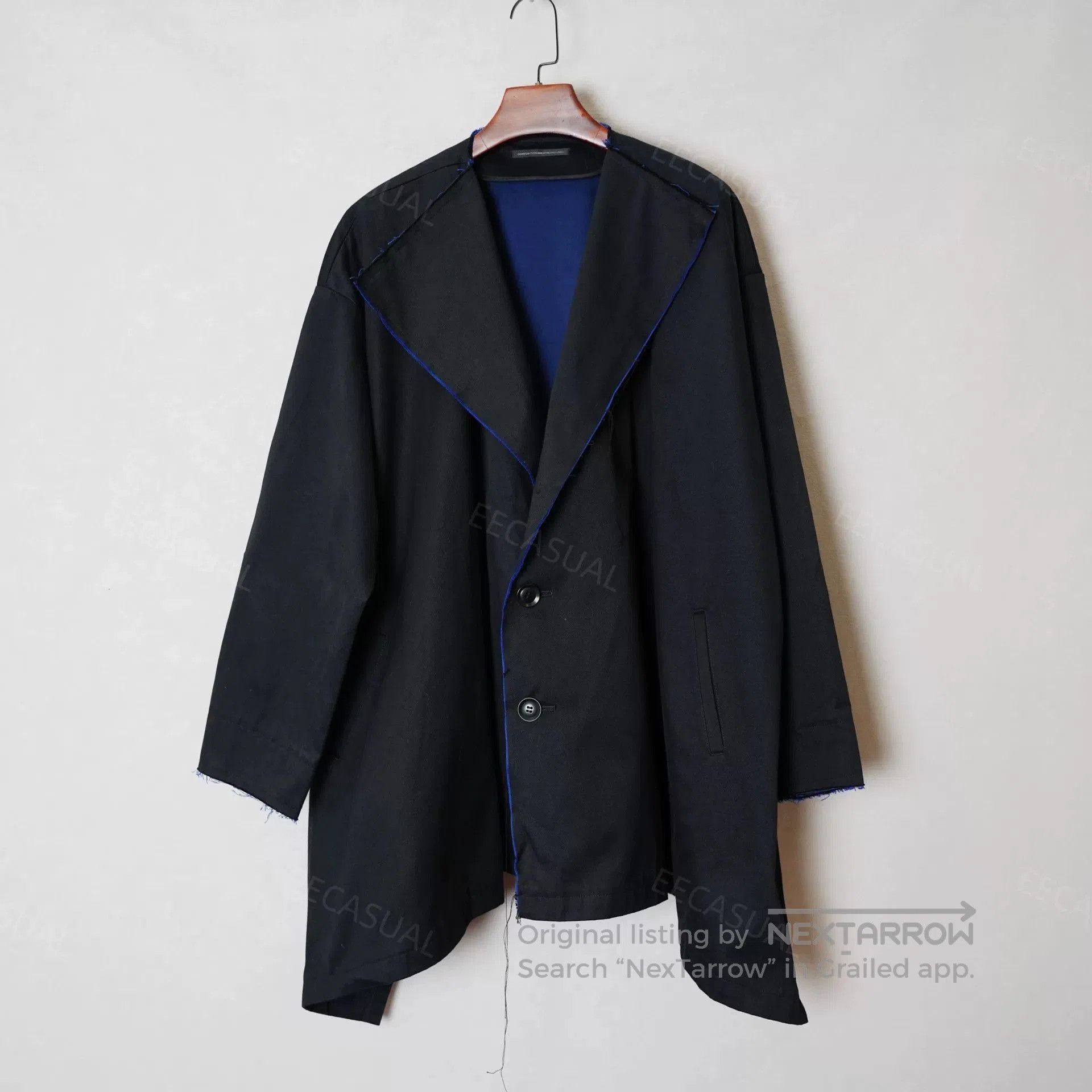 Y's Asymmetric Blue Trimmed Y's Coat. Size M / US 6-8 / IT 42-44 - 2 Thumbnail