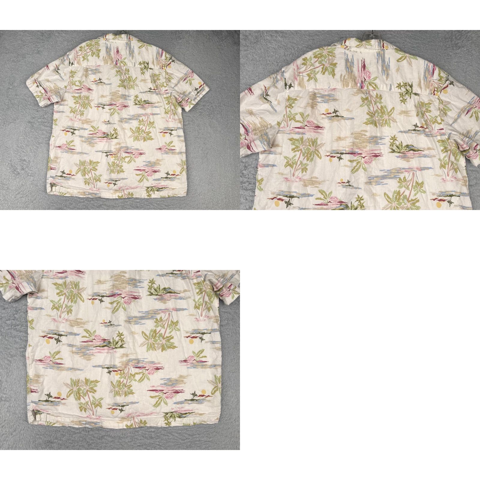 George George Shirt Adult XL Ivory Palm Hut Sunset Floral Hawaiian Cotton Blend Button-Up Casual Mens 90s Theme Size US XL / EU 56 / 4 - 9 Thumbnail