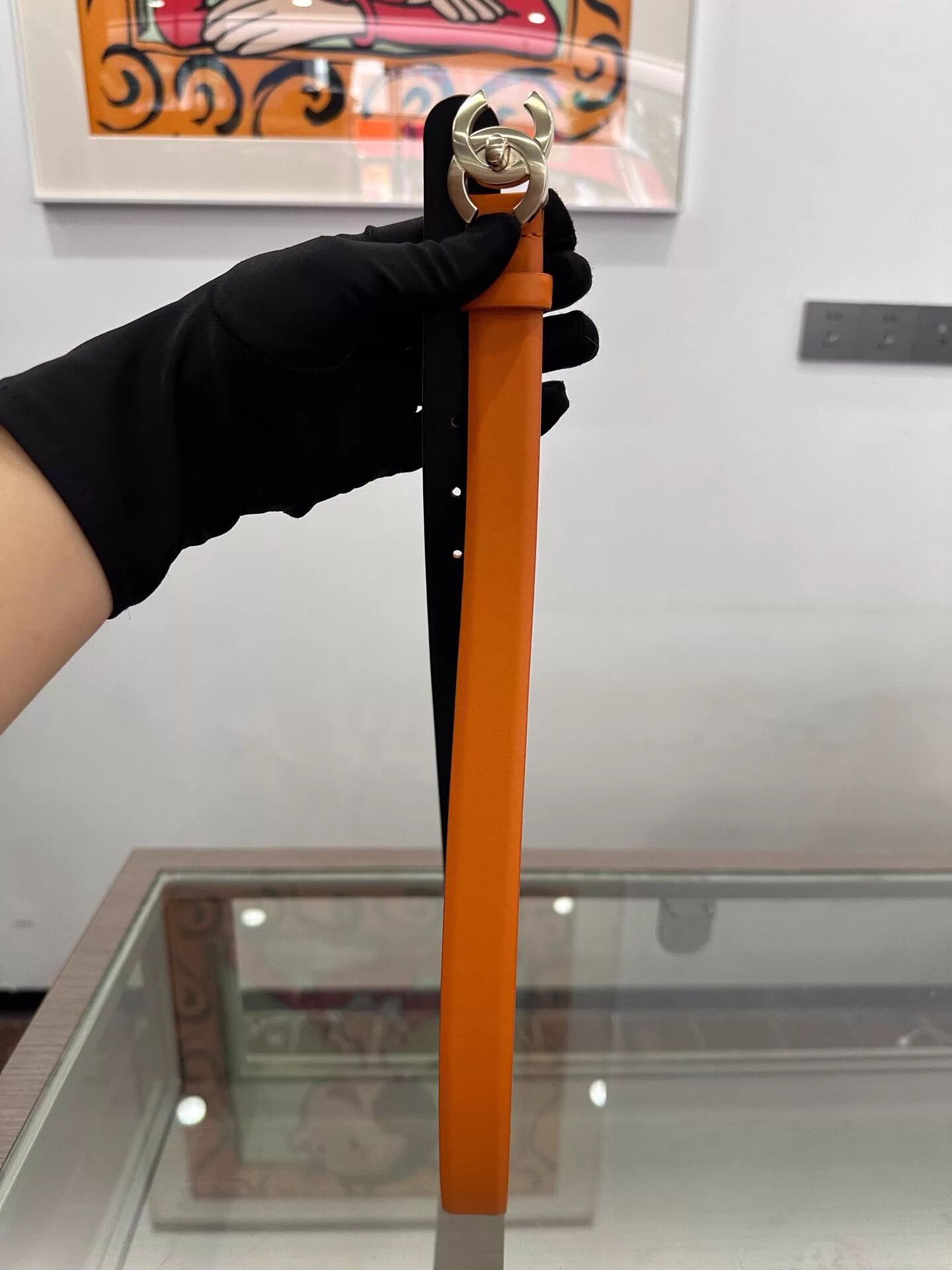 Chanel Chanel Orange Black CC 2.5cm Wide Belt 80cm Size ONE SIZE - 2 Thumbnail