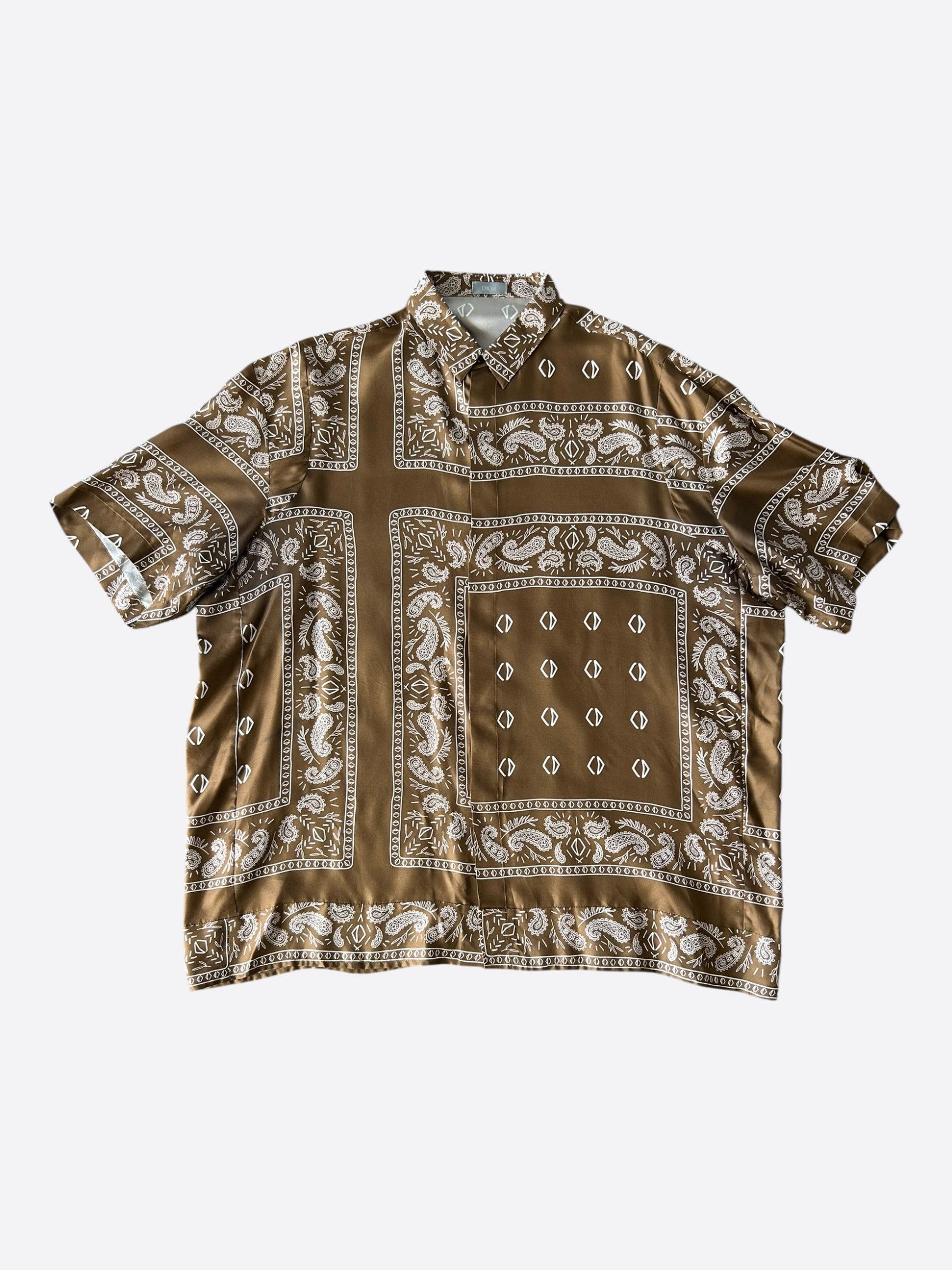 Dior Cactus Jack Brown Diamond Bandana Print Silk Button Up Shirt Size US XXL / EU 58 / 5 - 1 Thumbnail