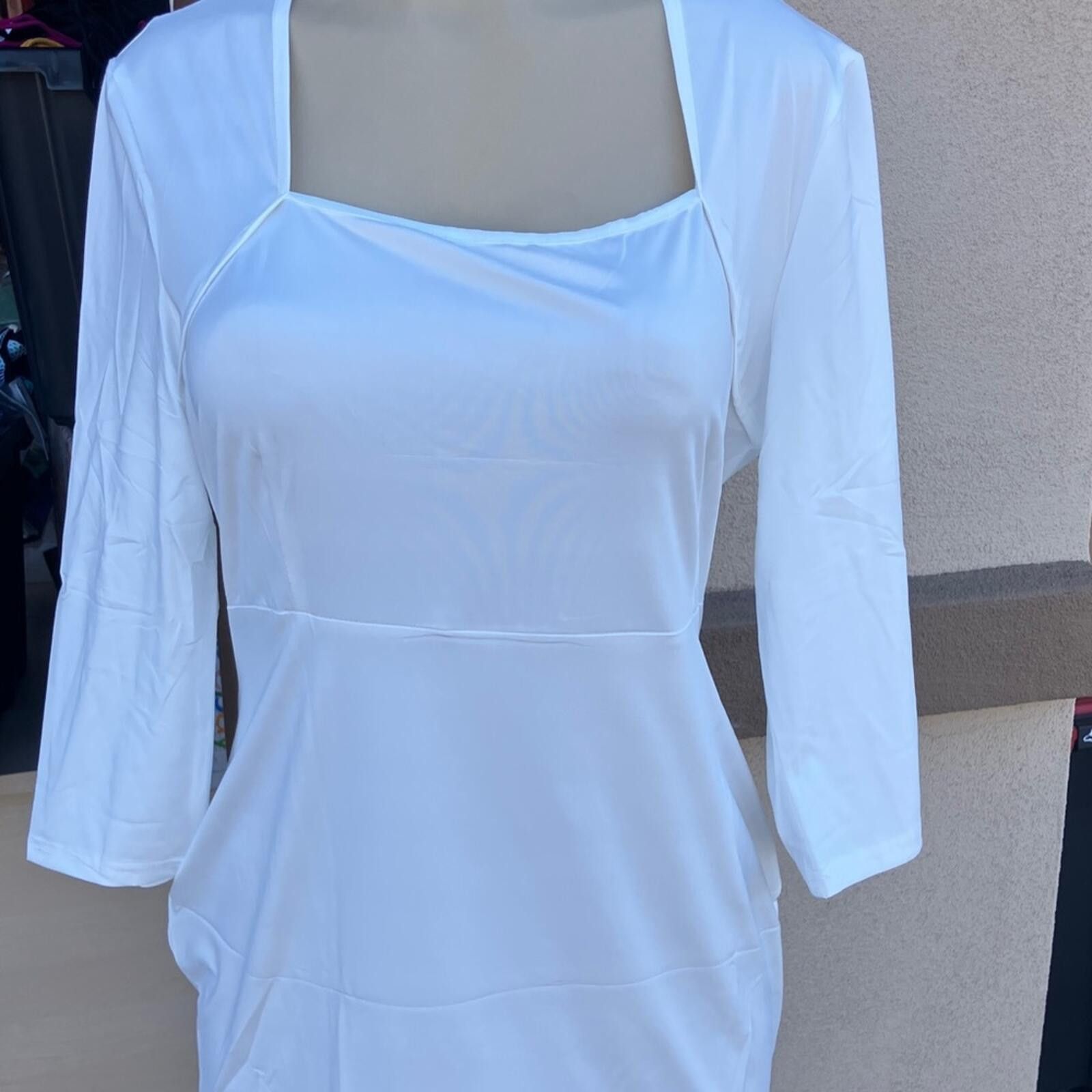 Other MaryUP Women's Square Neck White Dress XL Size XL / US 12-14 / IT 48-50 - 4 Thumbnail