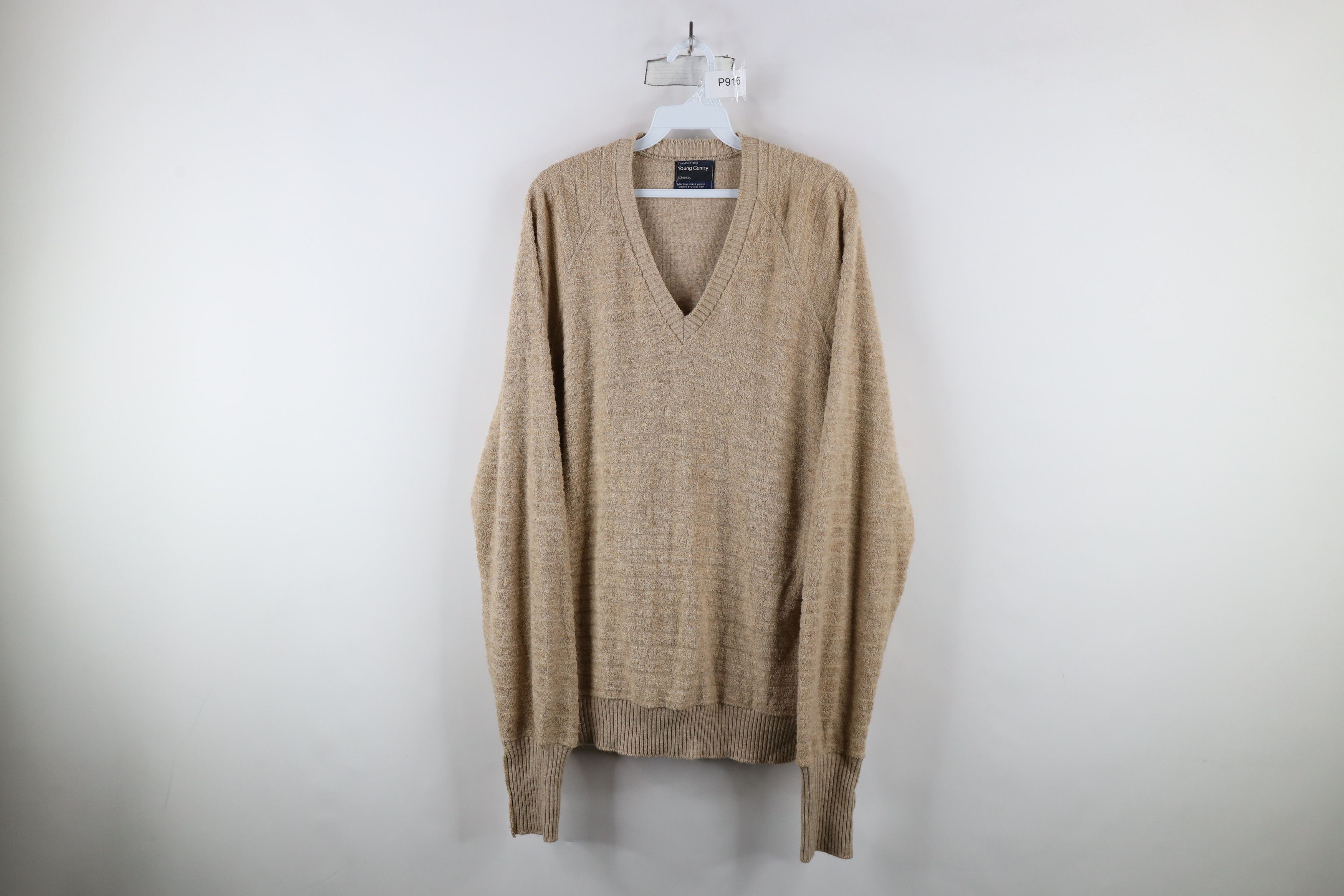Vintage Vintage 70s Streetwear Cloth V-Neck Sweater Beige Brown Size US XL / EU 56 / 4 - 1 Thumbnail