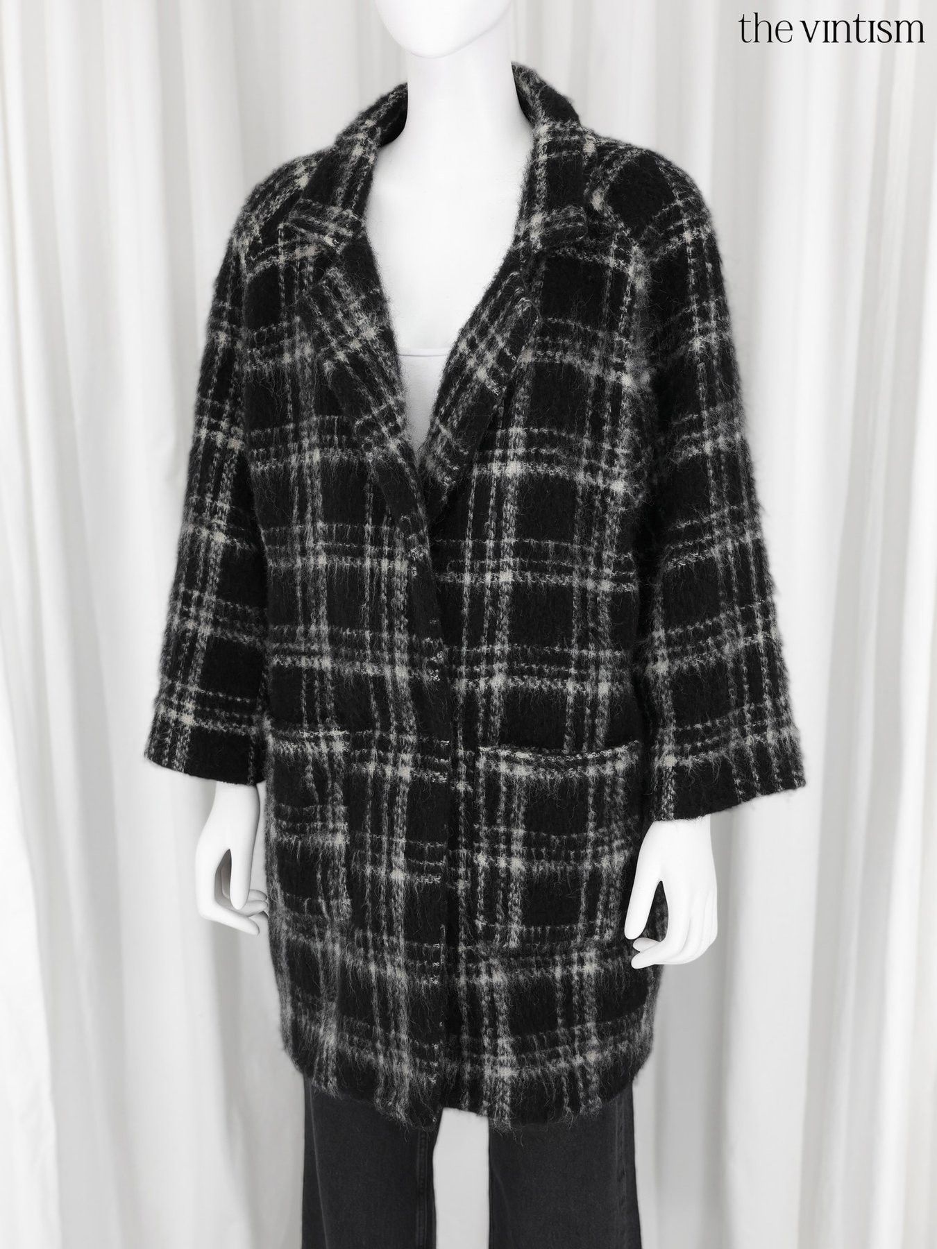 Ganni Ganni Grey Check Wool & Mohair Coat Scandi Oversized M/L Size M / US 6-8 / IT 42-44 - 4 Thumbnail