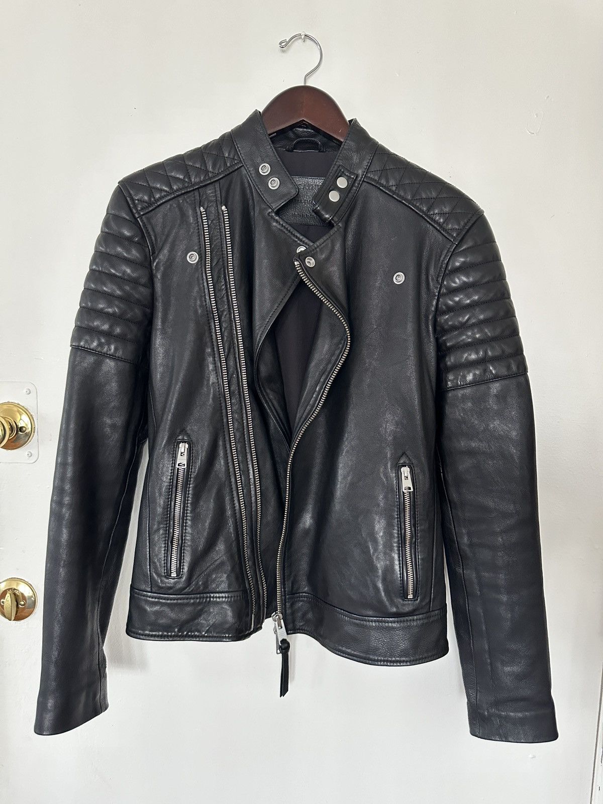 image of Allsaints Rigby Leather Biker Jacket Size Xs in Black, Men's