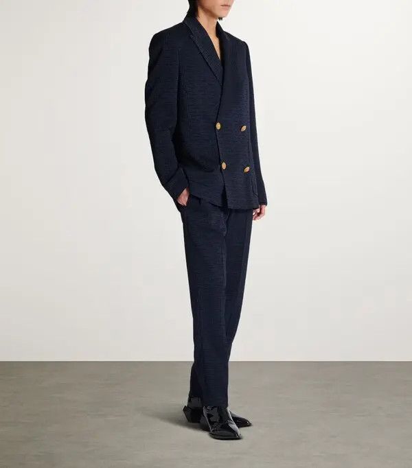 Balmain o1s1wg110925 PB Monogram Satin Jacket in Navy Blue Size US L / EU 52-54 / 3 - 2 Thumbnail